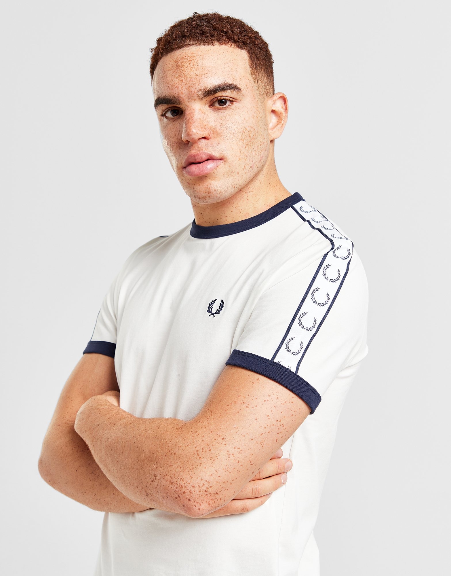 White Fred Perry Tape Ringer T-Shirt - JD Sports