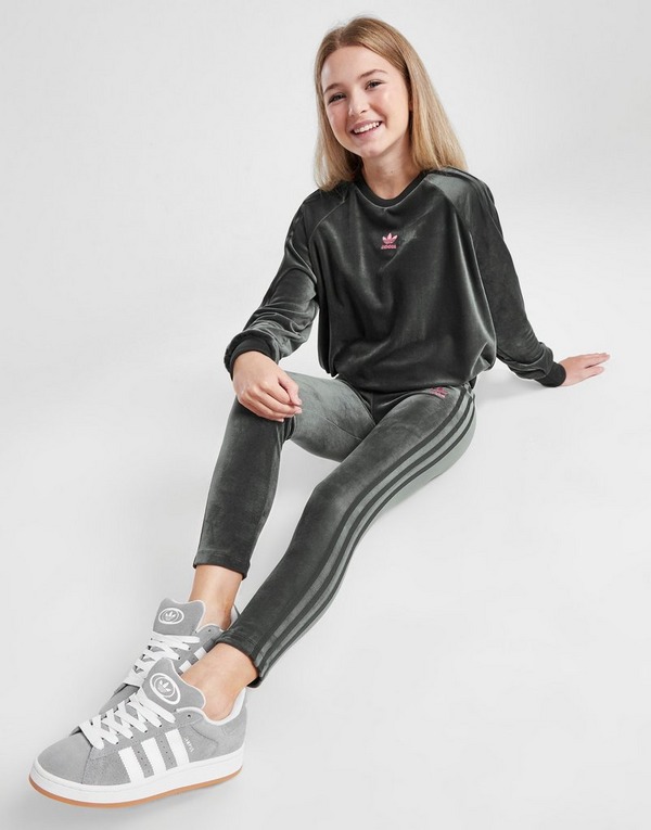 Grey adidas Originals Girls' Velour Leggings Junior