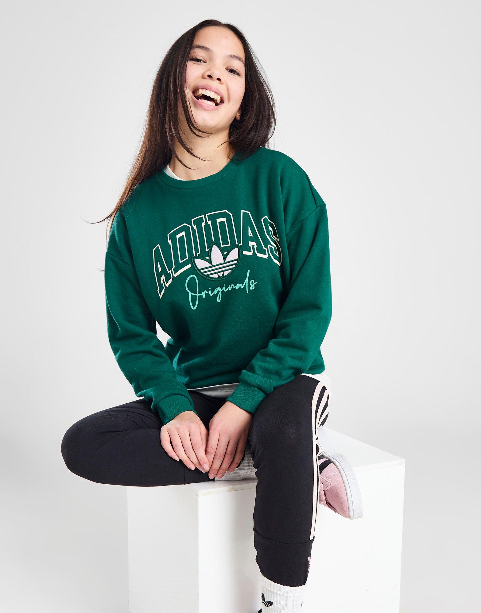 Green adidas Originals Girls' Varsity Crew Sweatshirt Junior