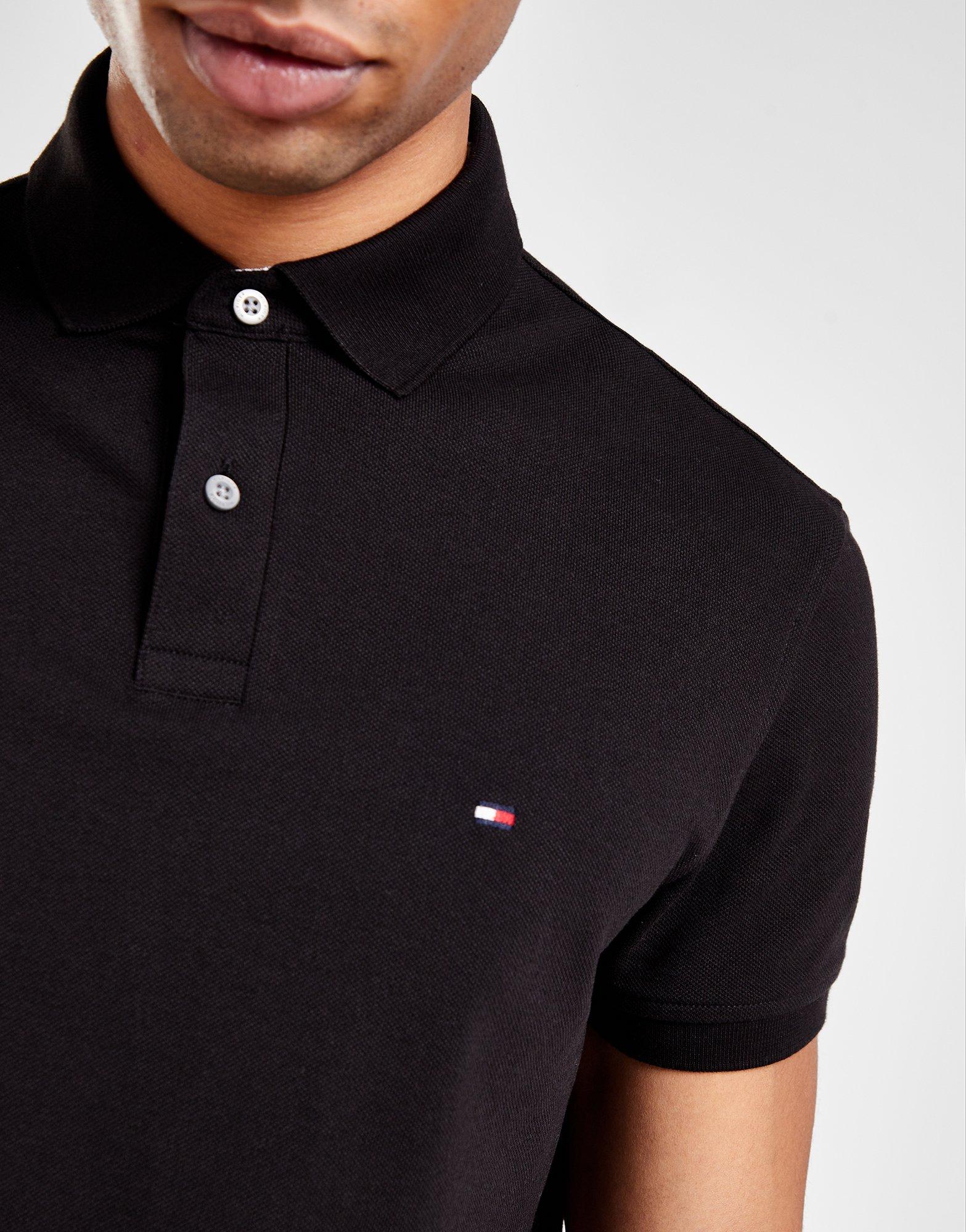 Black Tommy Hilfiger Flag Short Sleeve Polo Shirt - JD Sports NZ