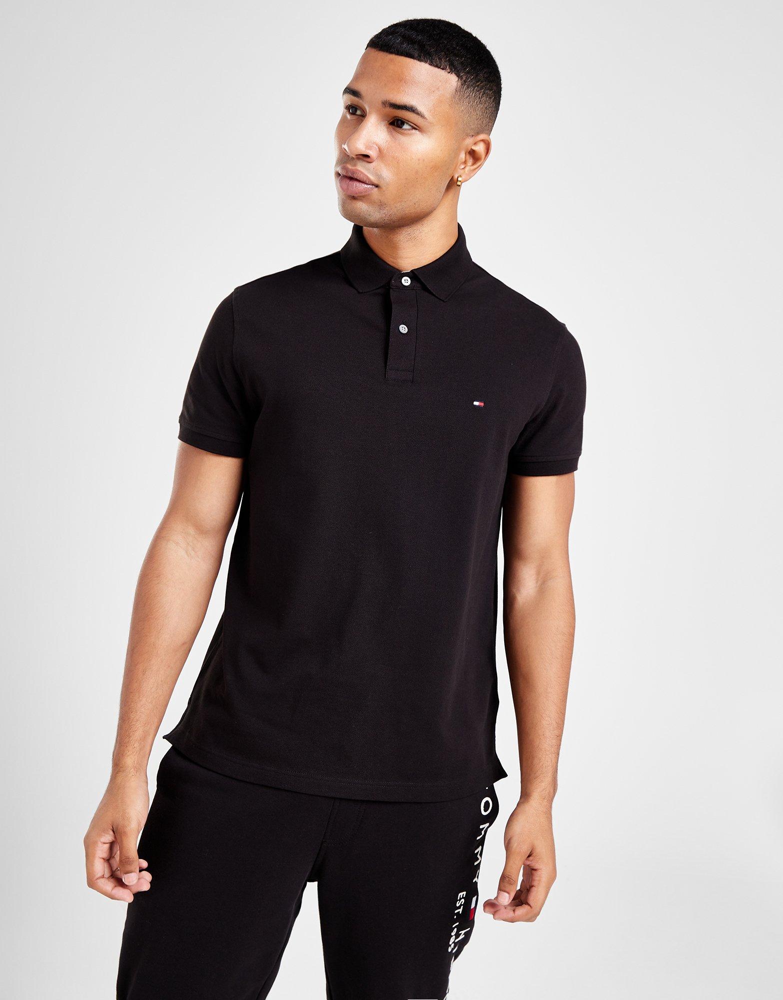 Black Tommy Hilfiger Flag Short Sleeve Polo Shirt - JD Sports NZ