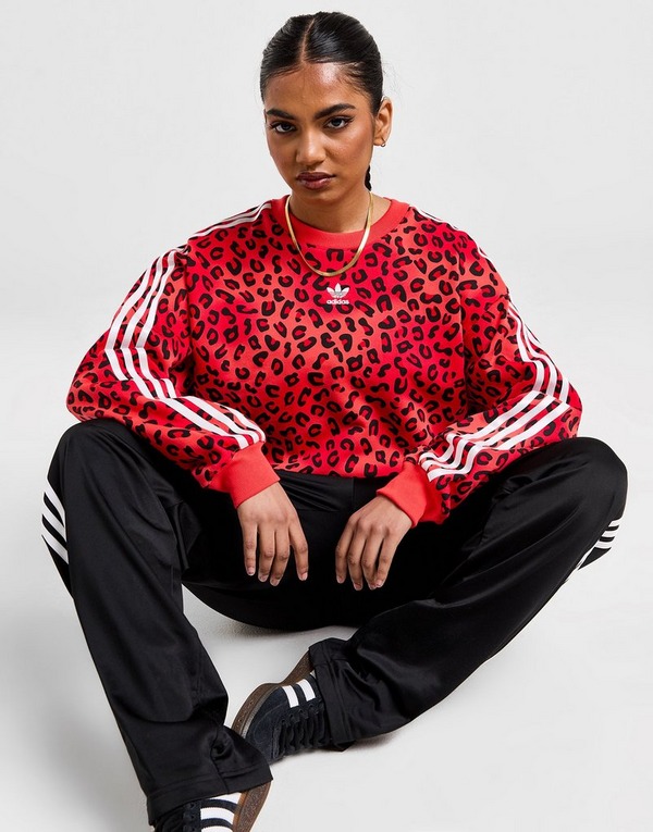 adidas Originals 3-Stripes Leopard Boxy Crew Sweatshirt