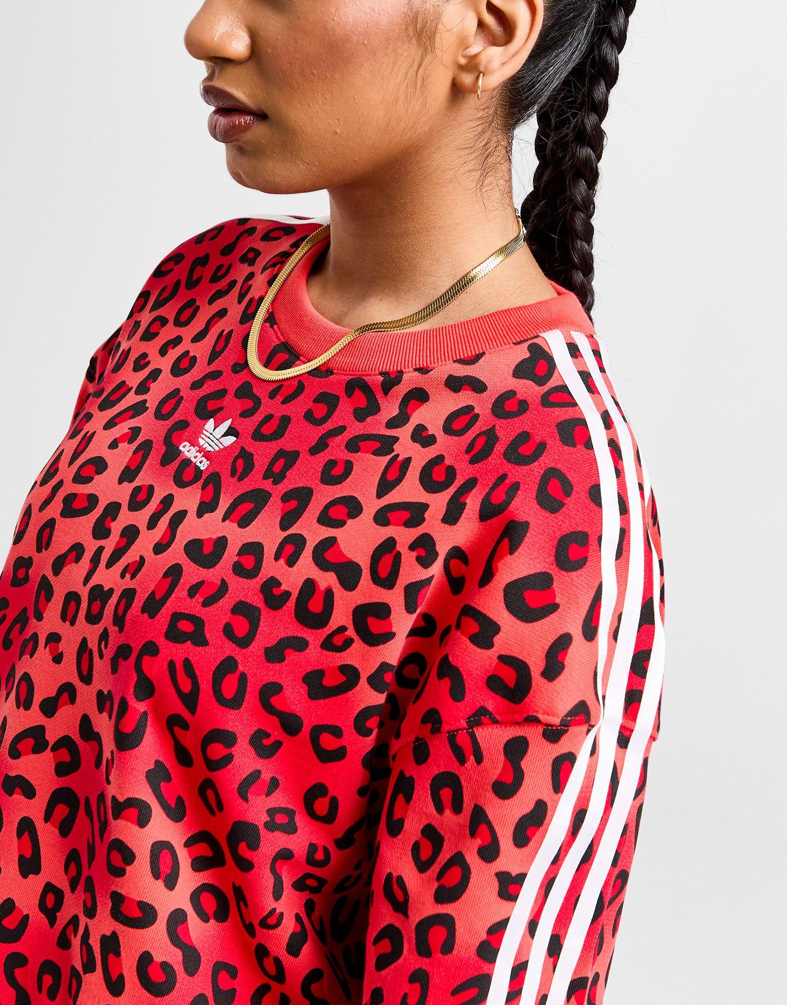 adidas Originals Leopard Luxe Trefoil Crew Sweatshirt - Red