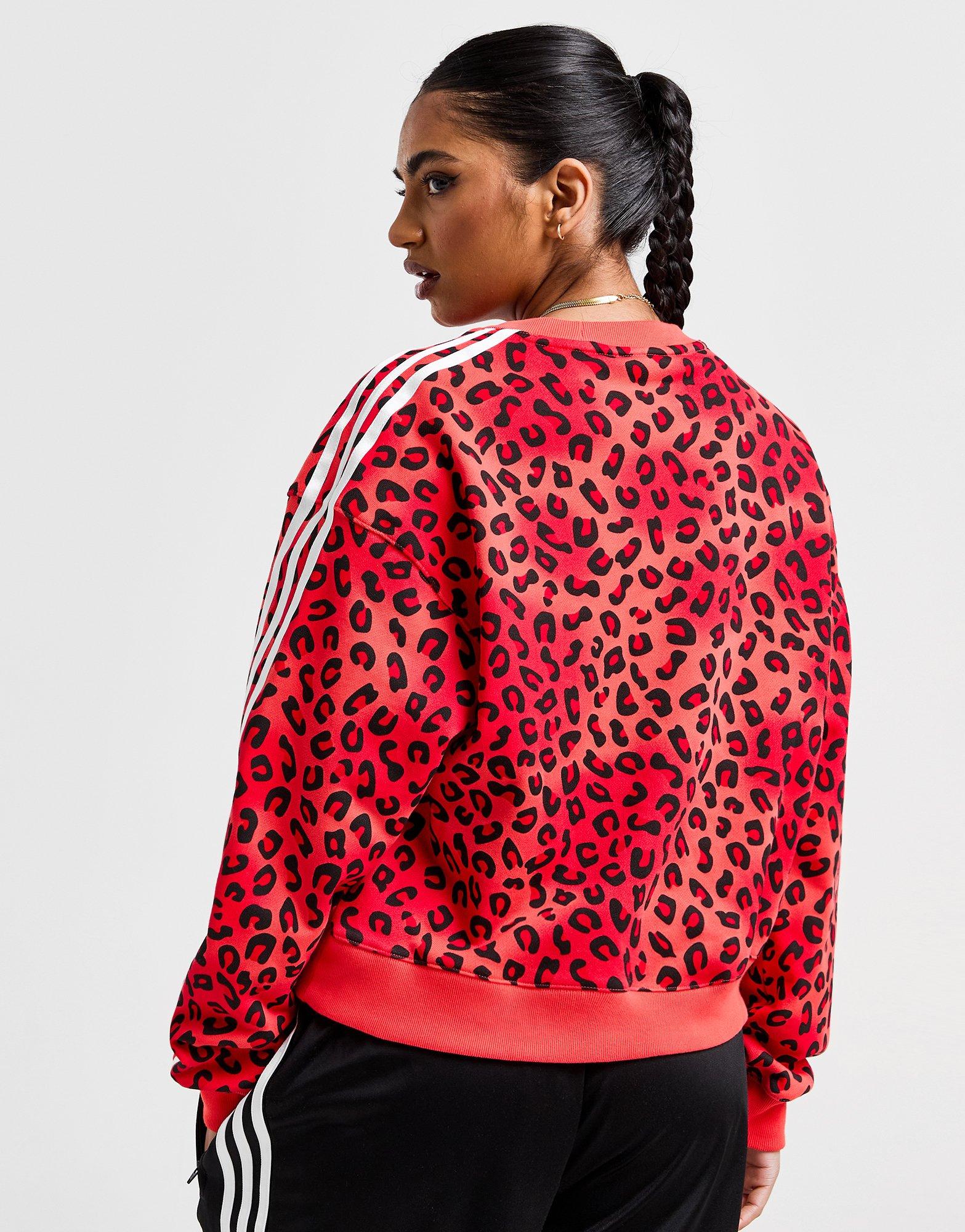 adidas Originals 3-Stripes Leopard Boxy Crew Sweatshirt