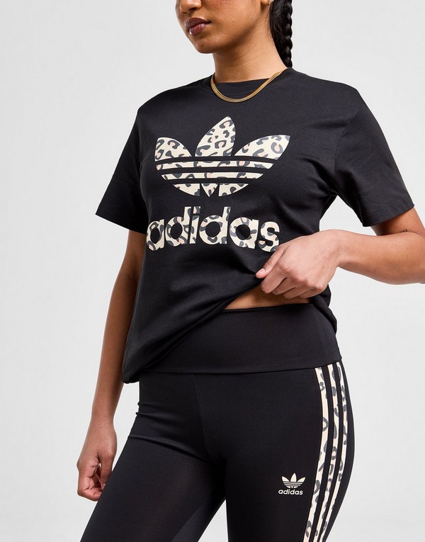 adidas Training leggings with insert detail in black leopard print