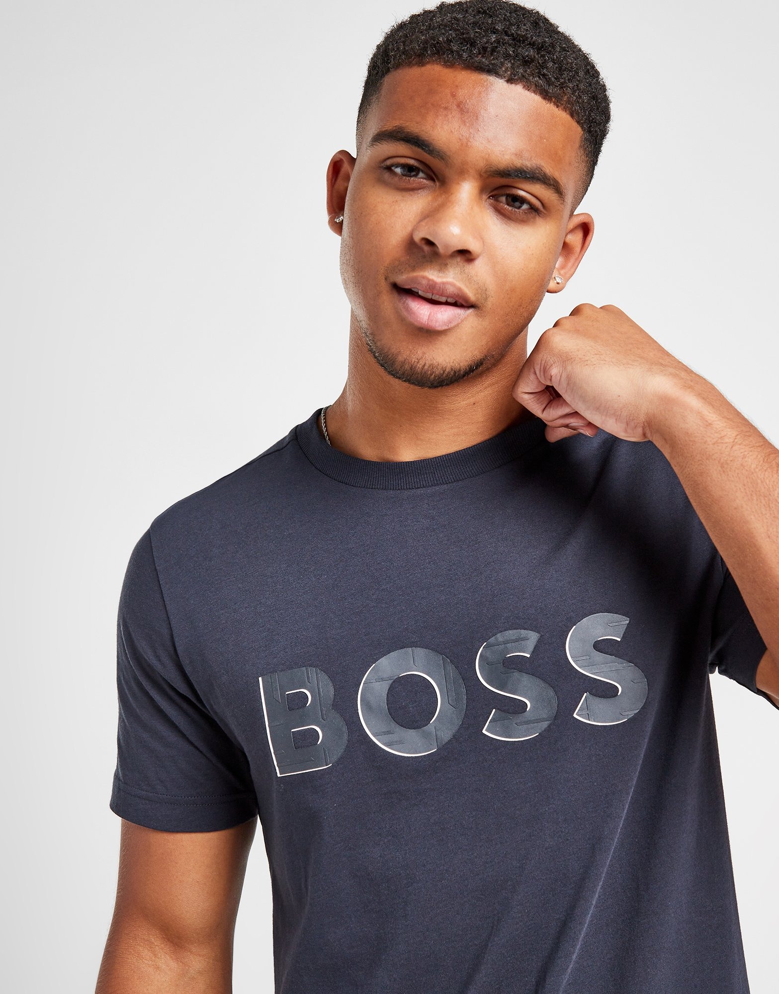 Blue BOSS Logo Outline T-Shirt | JD Sports UK