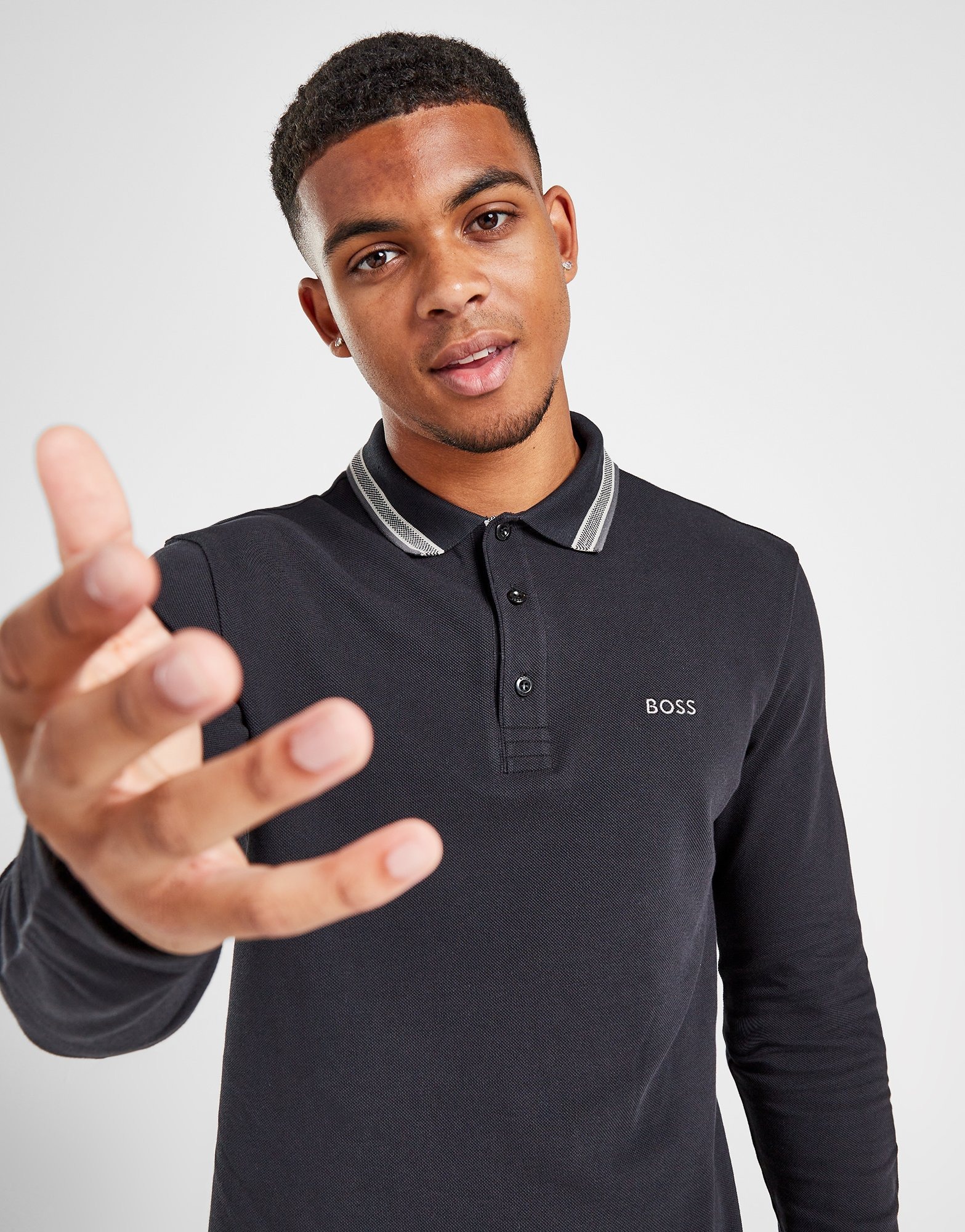 BOSS Plisy Long Sleeve Polo Shirt Schwarz JD Sports Deutschland