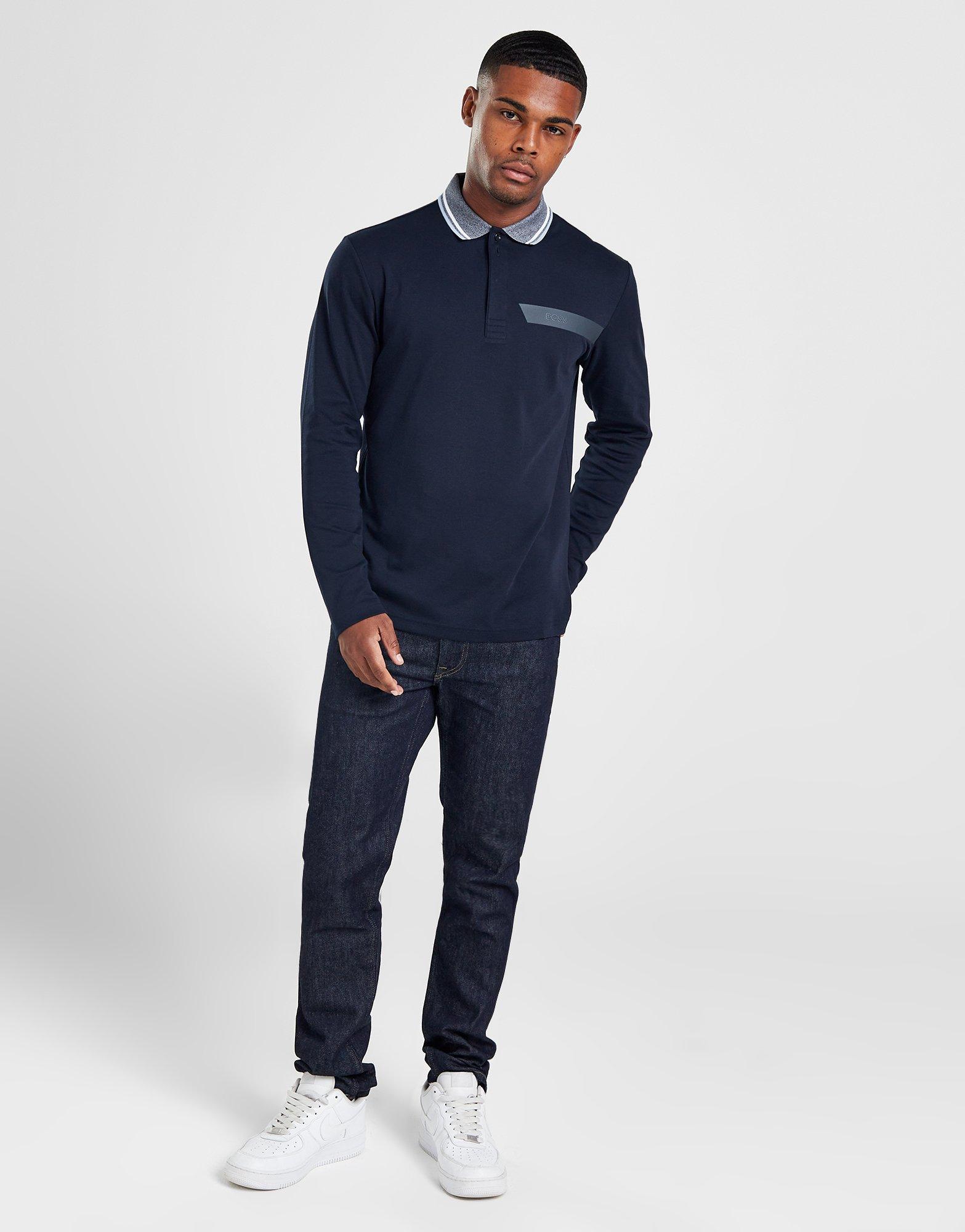 Hugo boss navy long sleeve clearance polo