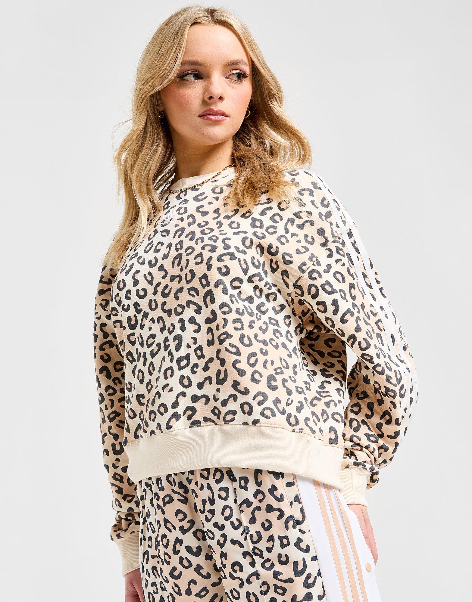 adidas Originals 3-Stripes Leopard Boxy Crew Sweatshirt