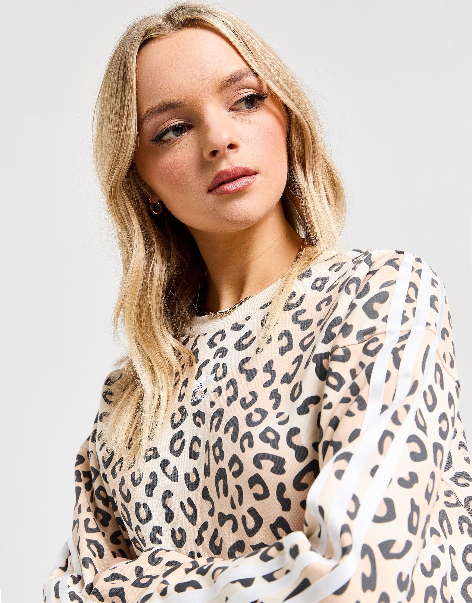 adidas Originals 3-Stripes Leopard Boxy Crew Sweatshirt