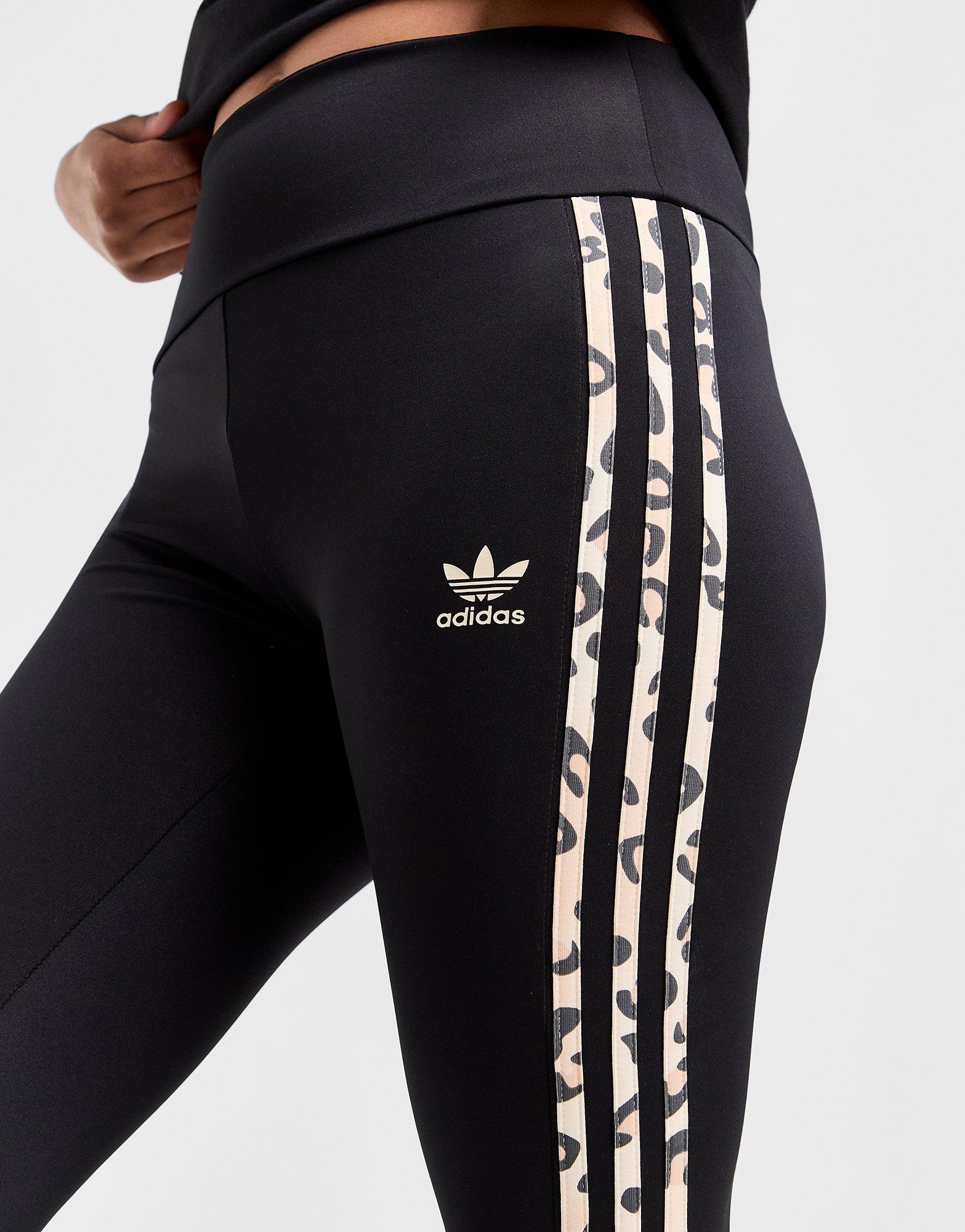 adidas Originals Leopard Luxe flared leggings in black and red leopard  three stripe