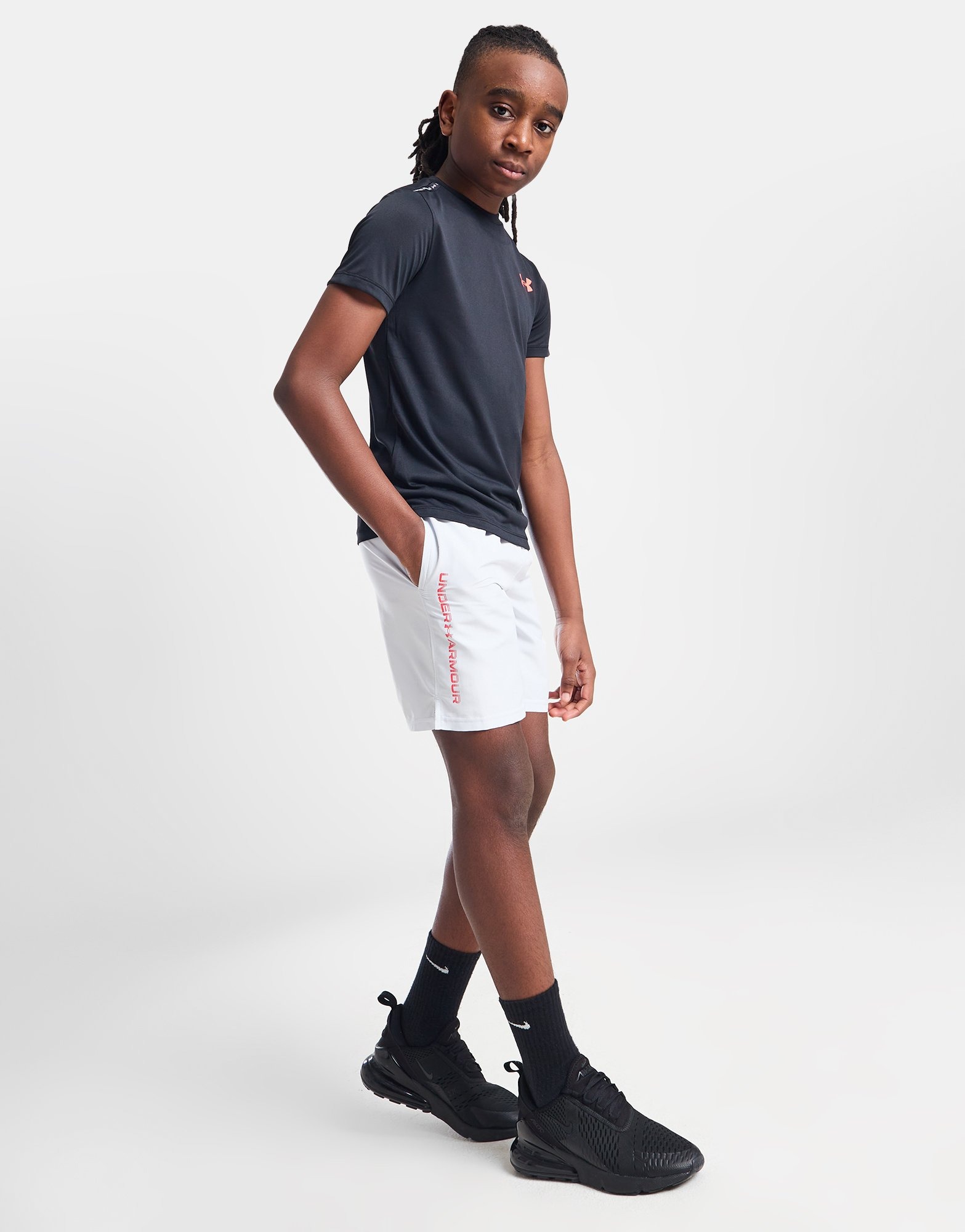 White Under Armour Woven Wordmark Shorts Junior | JD Sports UK