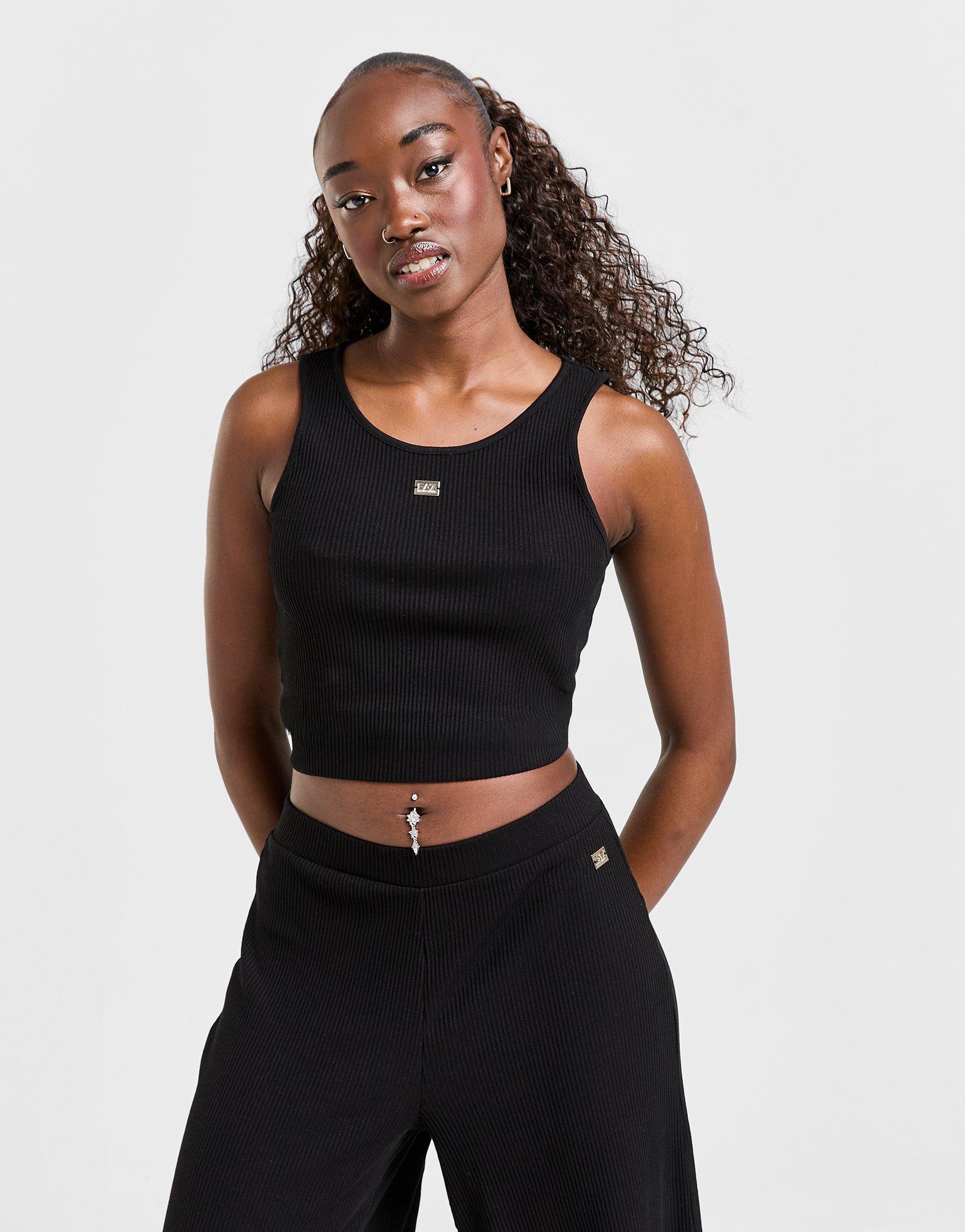 Emporio Armani EA7 Ribbed Crop Top/Wide Leg Joggers Set