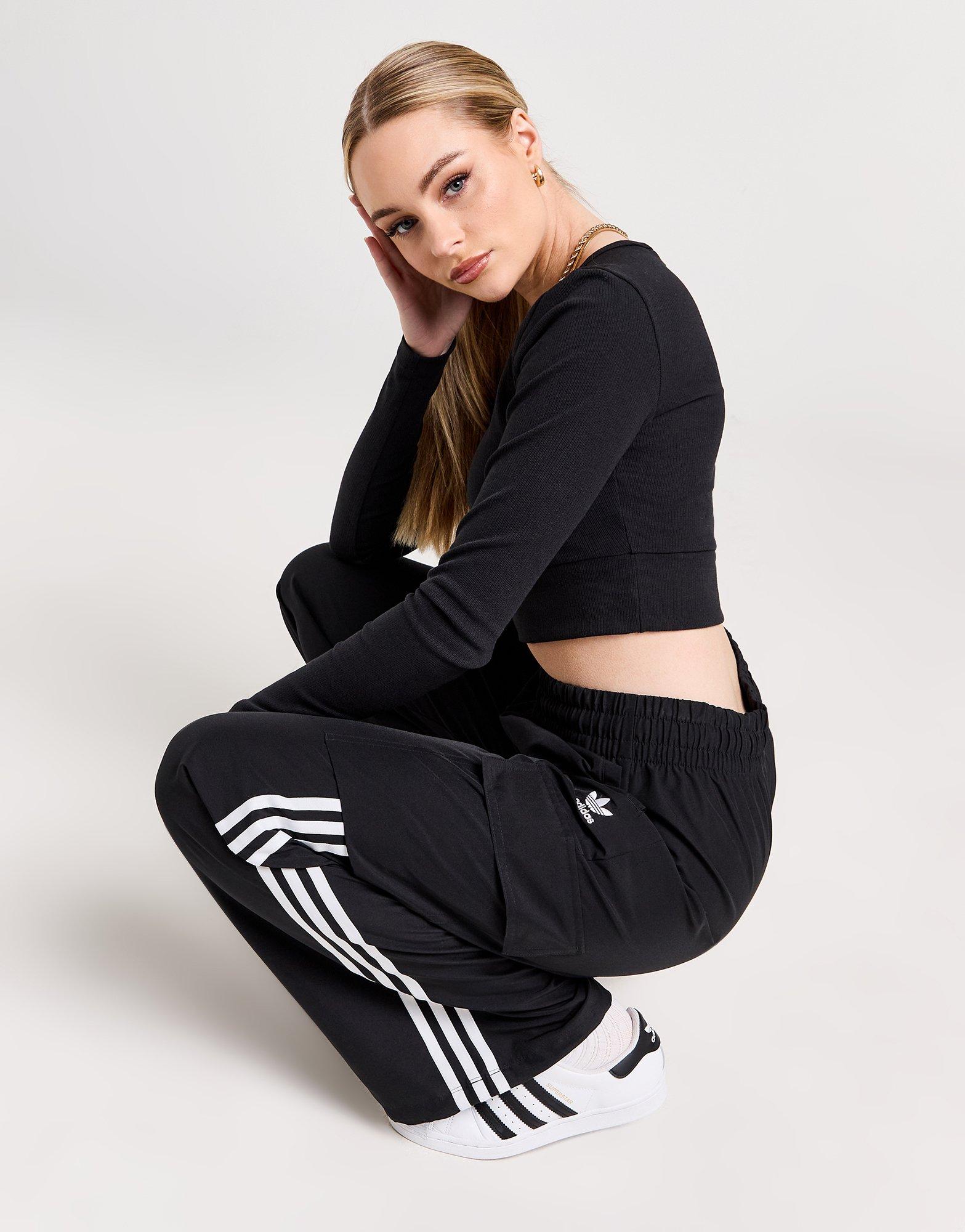 Black adidas Originals 3-Stripes Wide Leg Cargo Pants - JD Sports