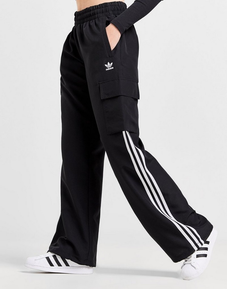 Black adidas Originals 3-Stripes Wide Leg Cargo Pants | JD Sports UK