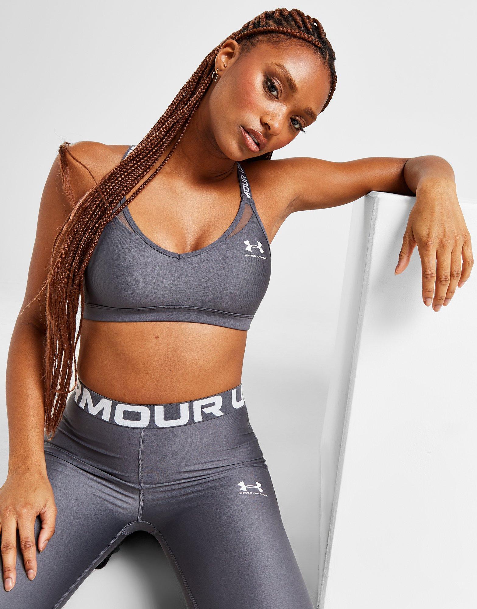 Grey Under Armour Wordmark Strappy Sports Bra