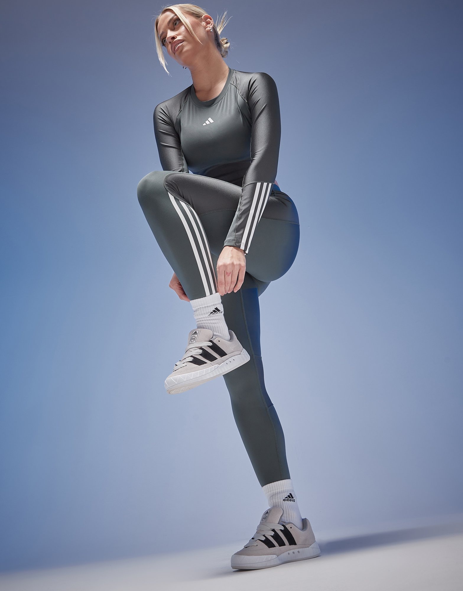Valkoinen adidas Hyperglam Shine Tights JD Sports Suomi