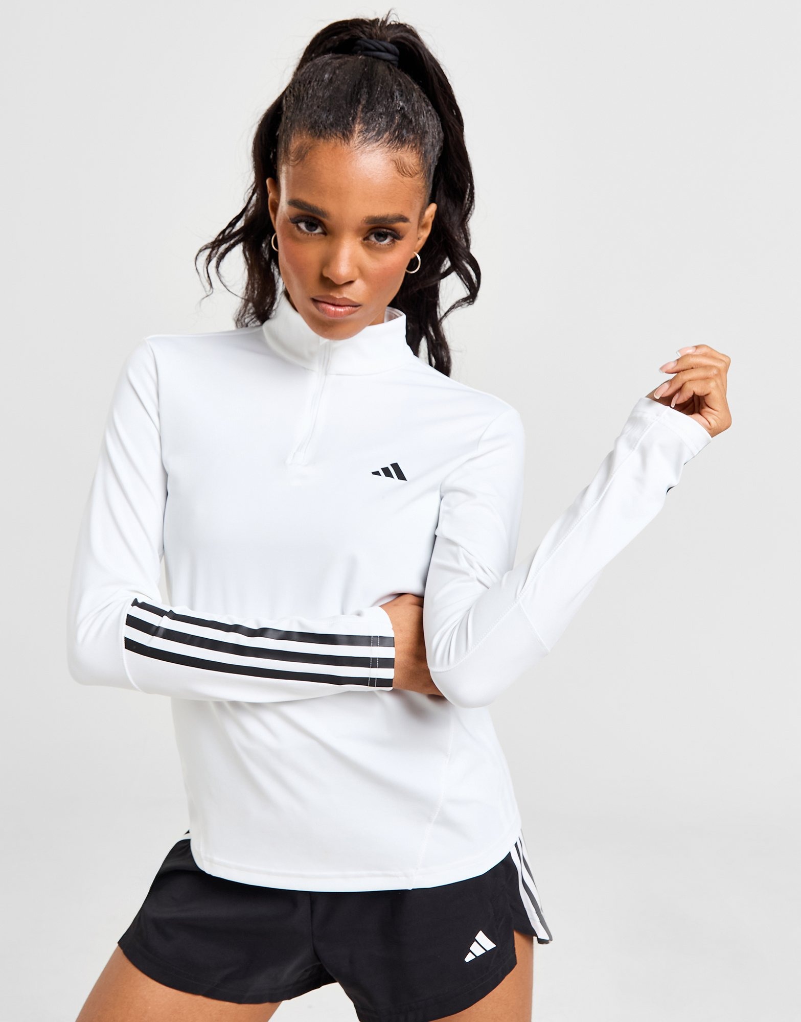 White Black adidas Hyperglam 1/4 Zip Top | JD Sports