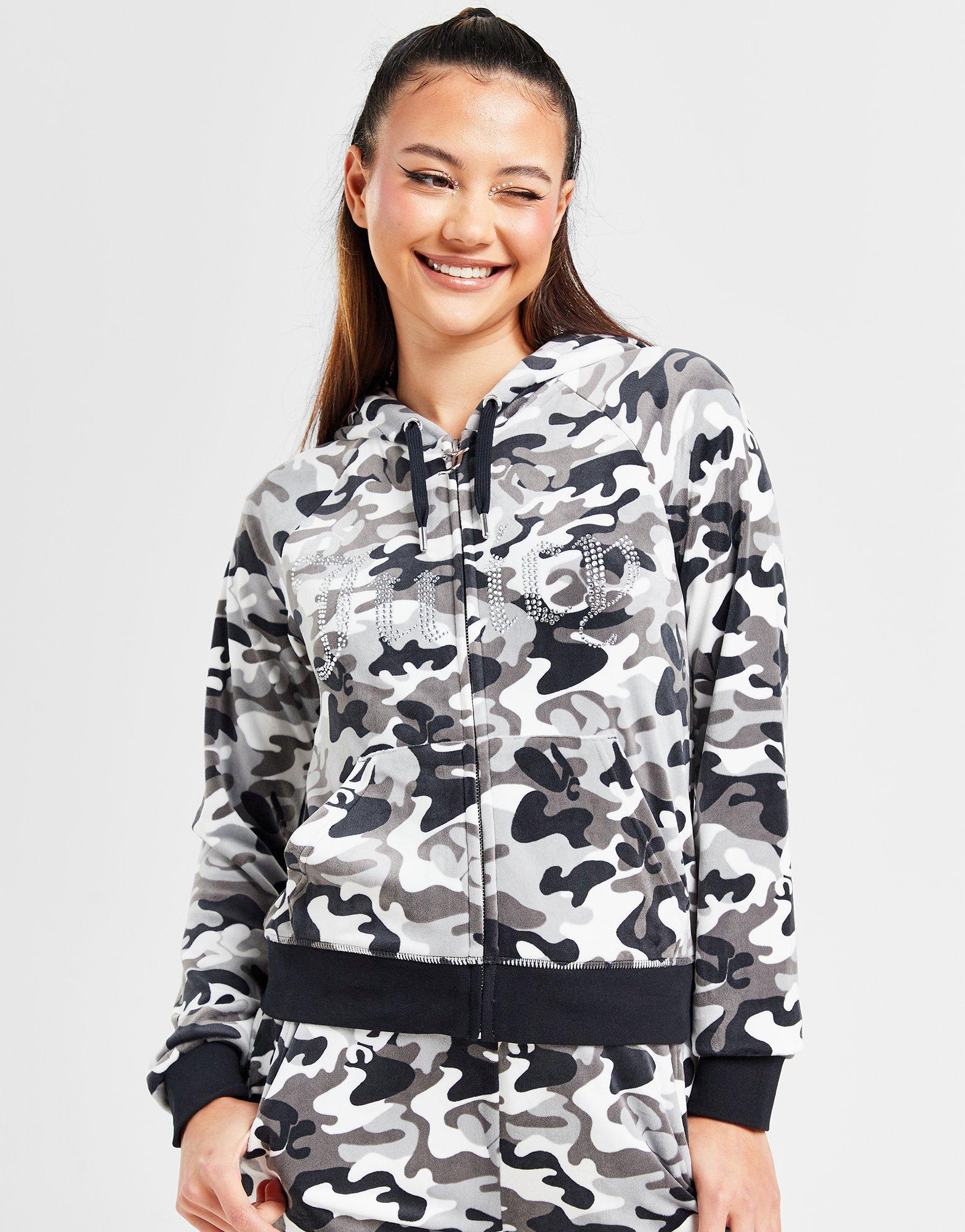 Green JUICY COUTURE Diamante Velour Camo Hoodie