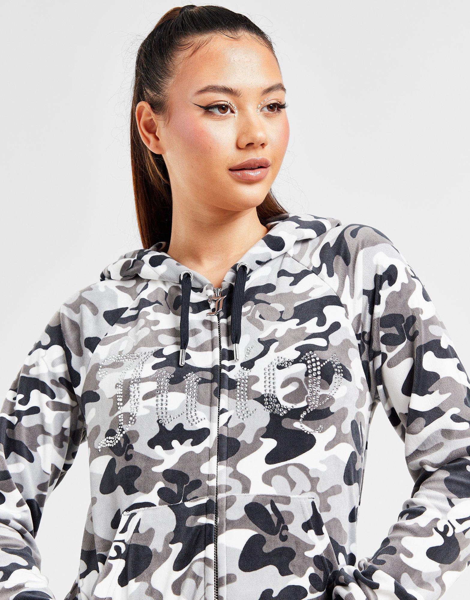 Green JUICY COUTURE Diamante Velour Camo Hoodie