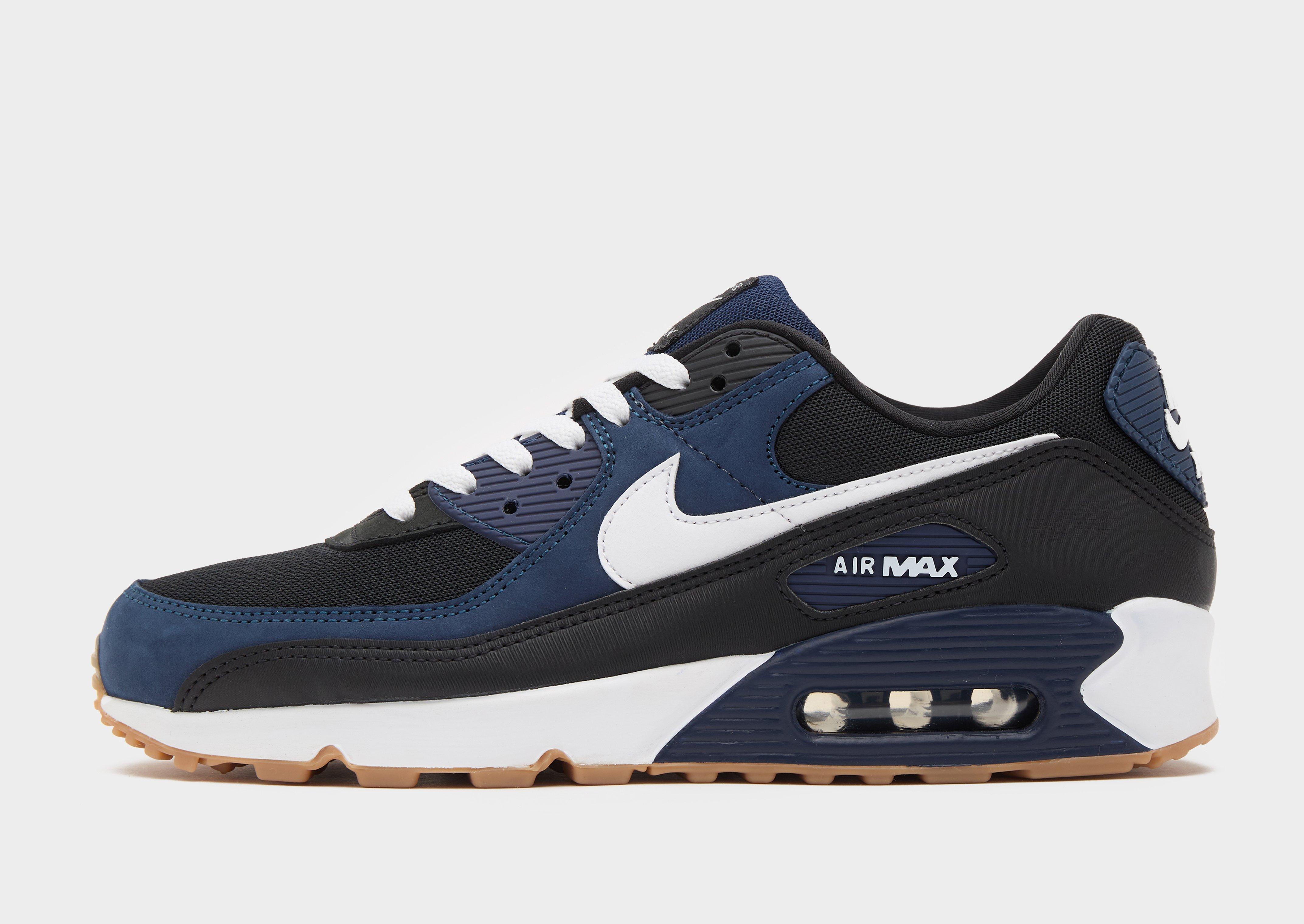 Nike air max 90 essential black and sales blue