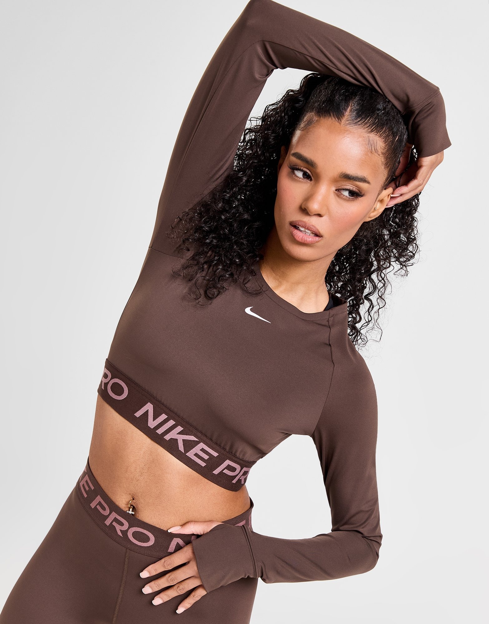 Brown Nike Training Pro Long Sleeve Crop Top JD Sports Global