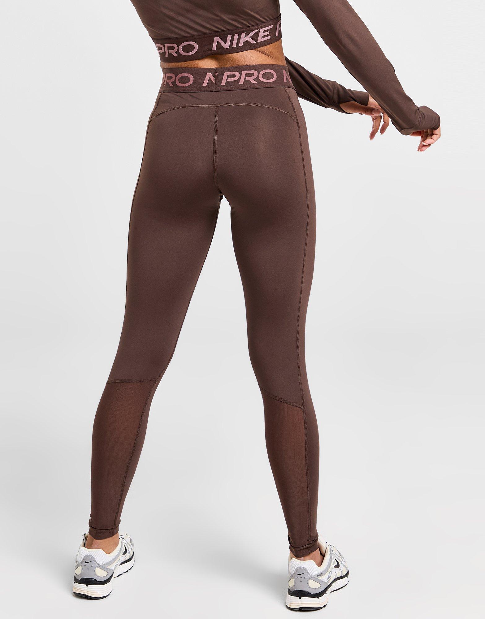 NWOT Womens Nike Pro Dri-Fit High Waisted Size L LEGGINGS BROWN TAN DD6332  087