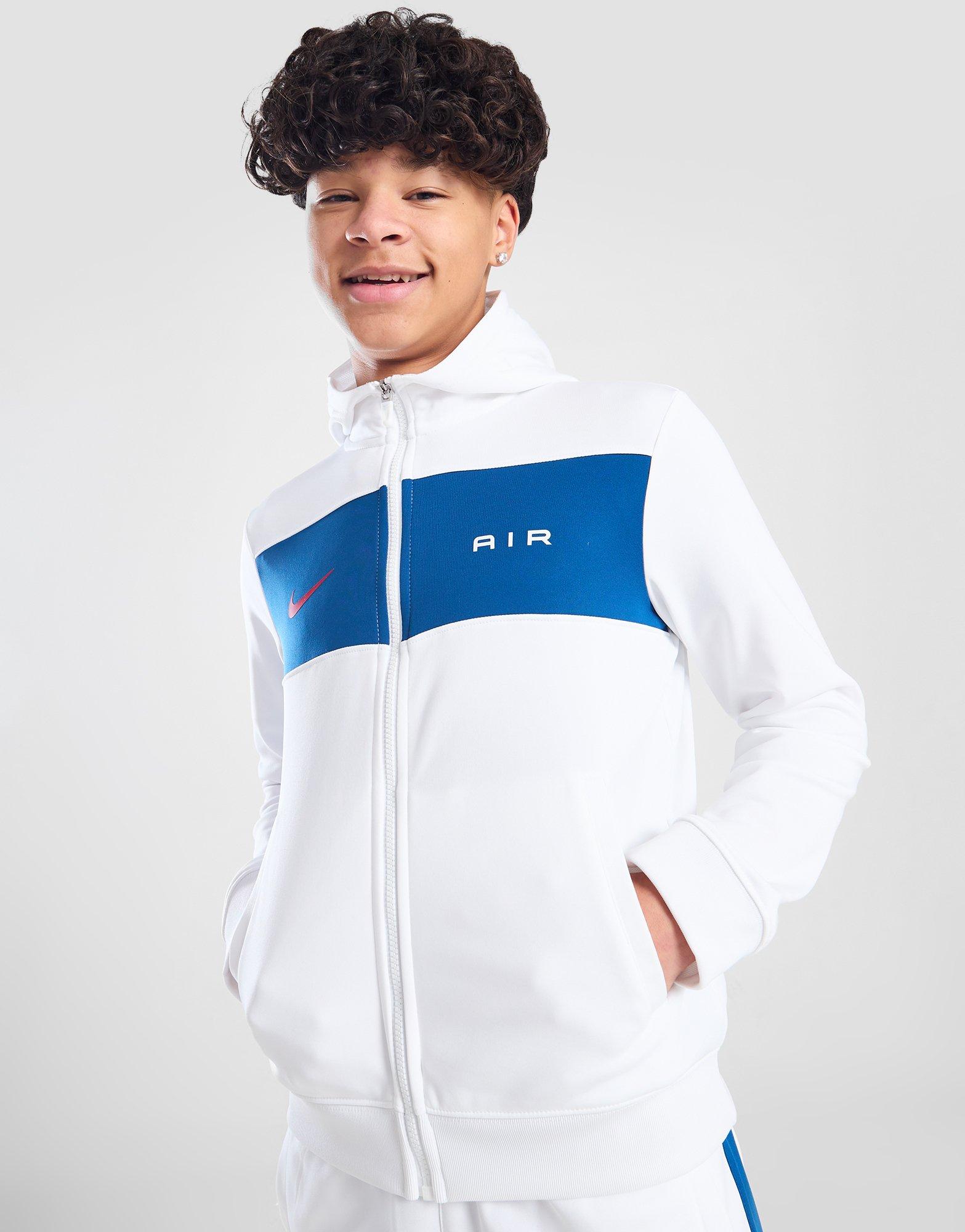 White nike hoodie on sale with blue swoosh