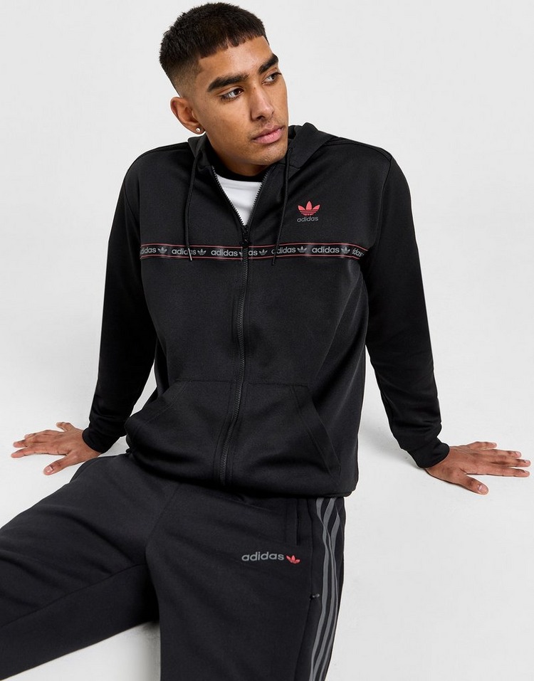 Black adidas Originals Tape Full Zip Hoodie | JD Sports UK
