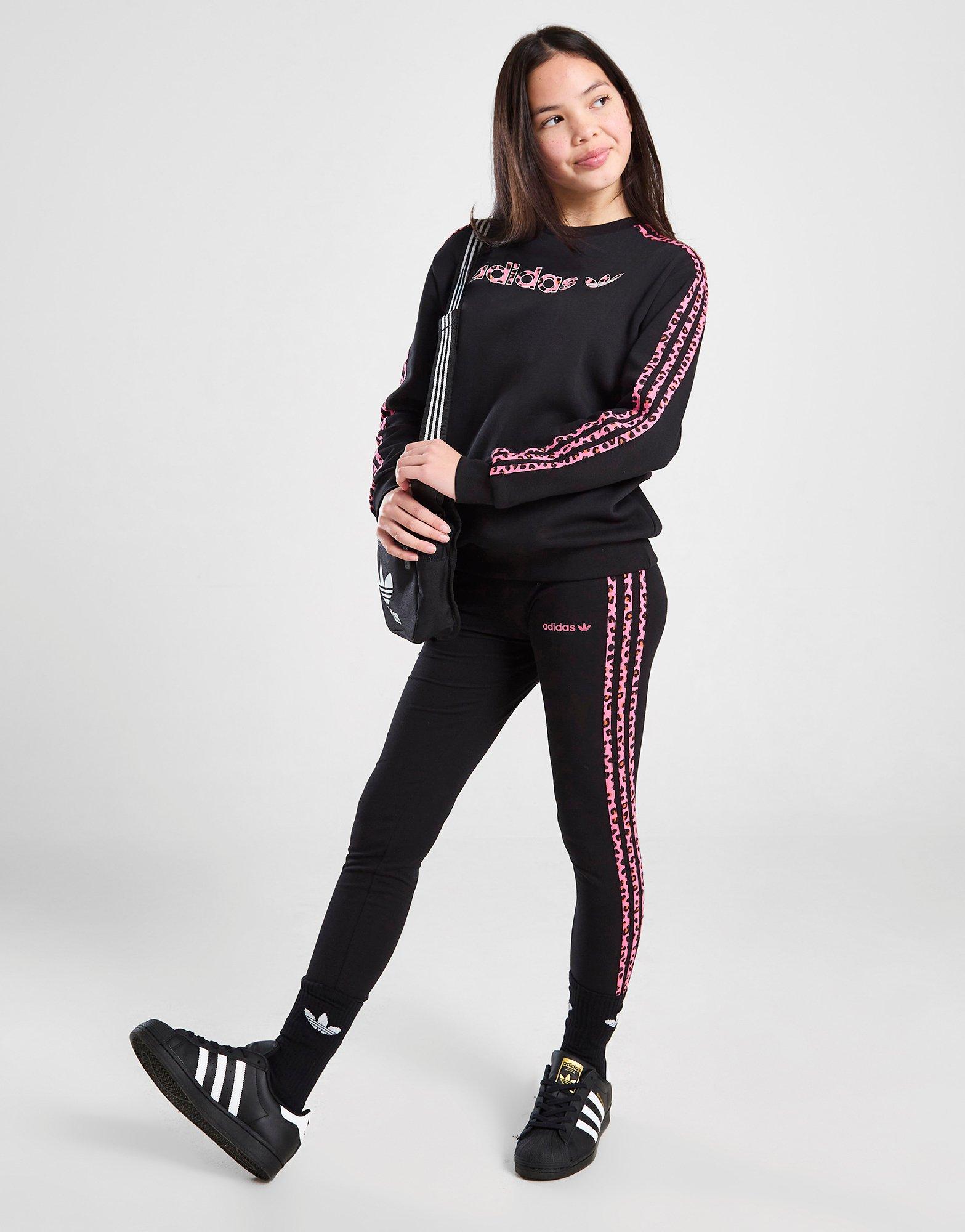 adidas Originals Girls' Leopard 3-Stripes Leggings Junior