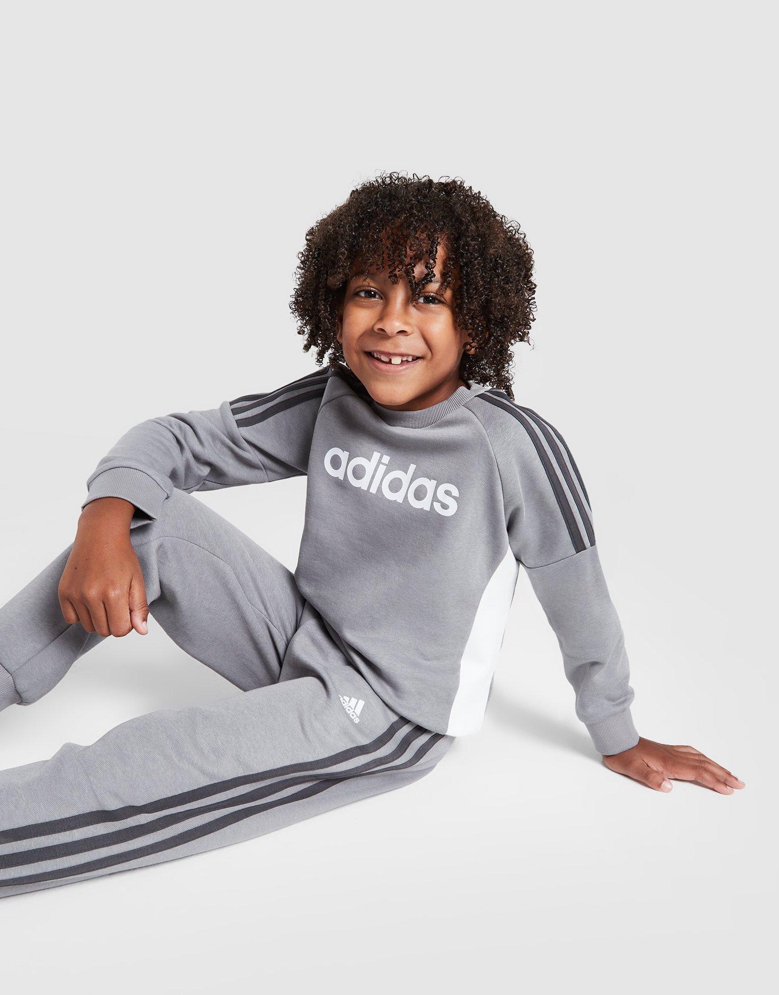 Grey adidas Linear Crew Tracksuit Children | JD Sports UK
