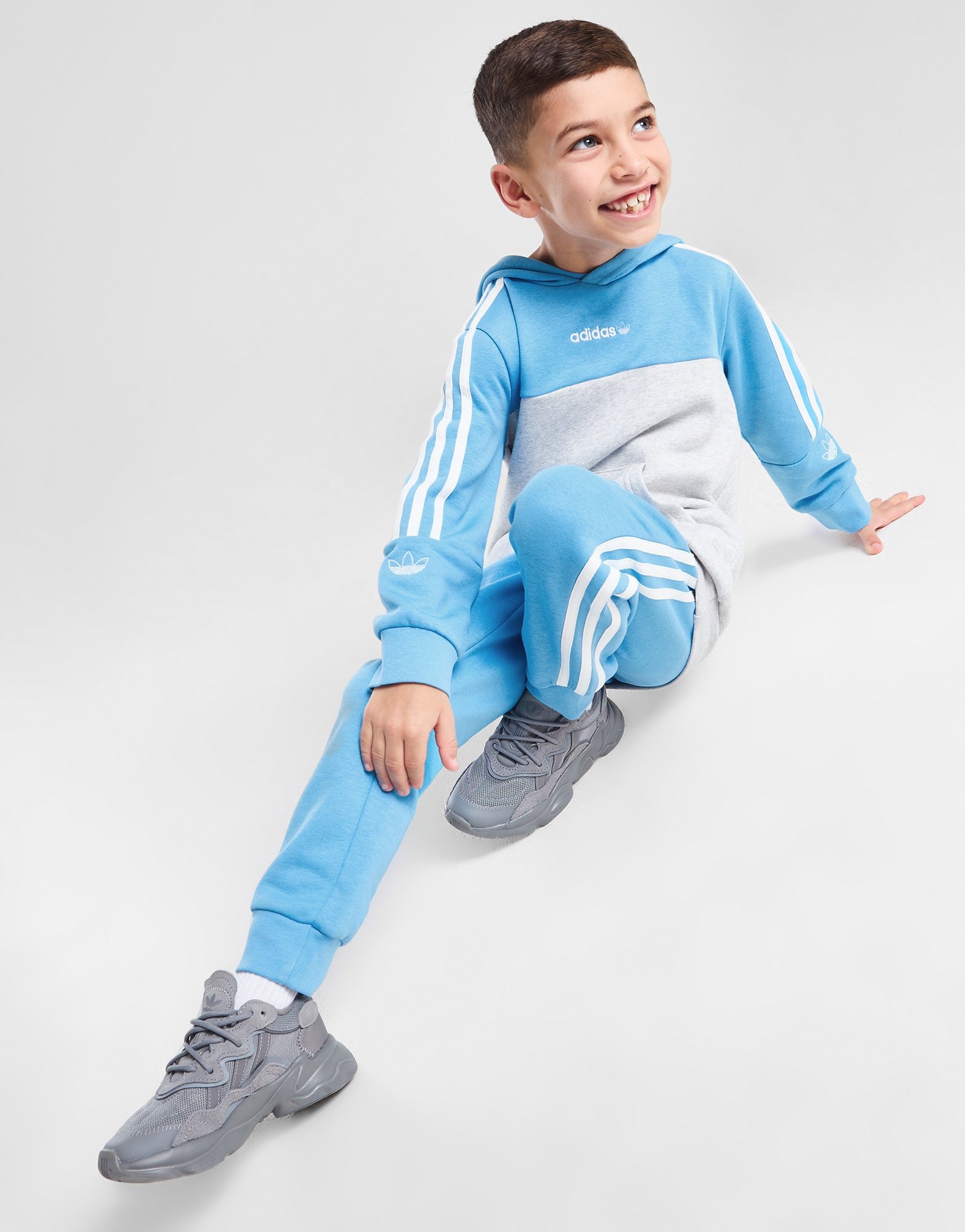 Blue adidas Originals Colour Block Overhead Tracksuit Children JD