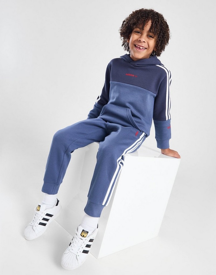 Blue adidas Originals Colour Block Overhead Tracksuit Children | JD ...