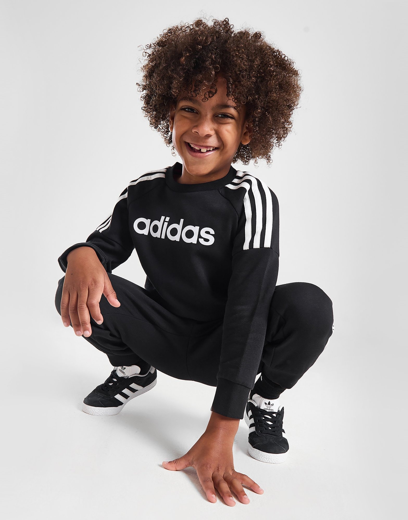 Black adidas Linear Crew Tracksuit Children | JD Sports UK