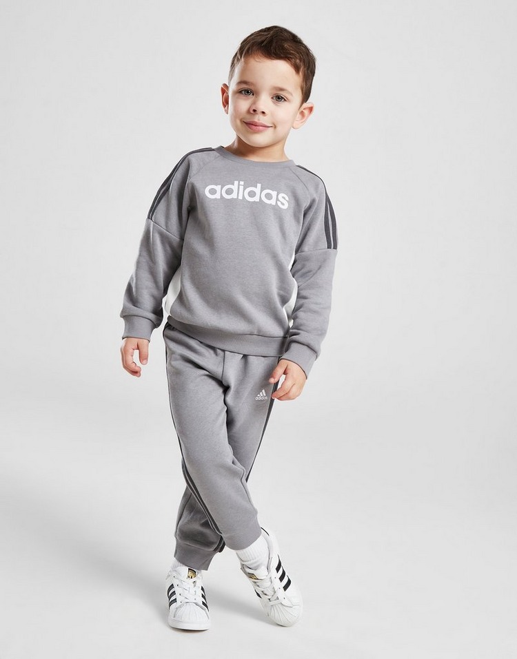 Grey adidas Linear Crew Tracksuit Infant | JD Sports UK