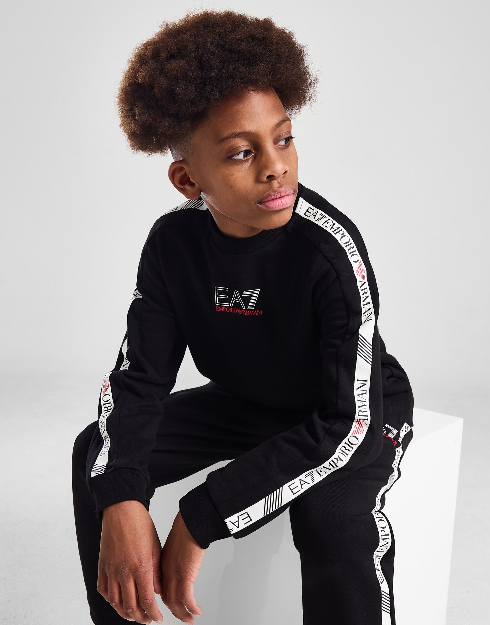 Black Emporio Armani EA7 Tape Crew Sweatshirt Junior | JD Sports UK