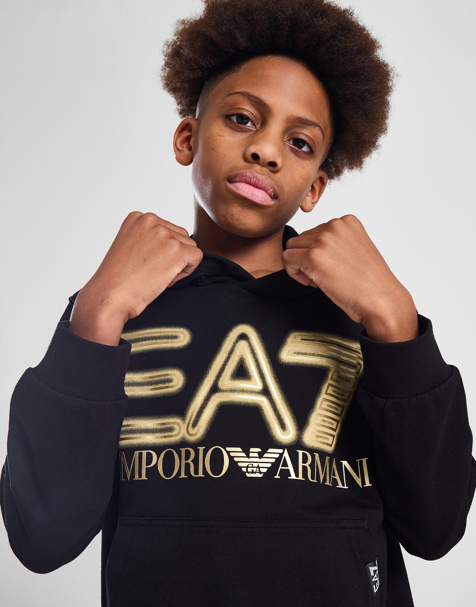 Black Emporio Armani EA7 Gold Logo Overhead Hoodie Junior JD