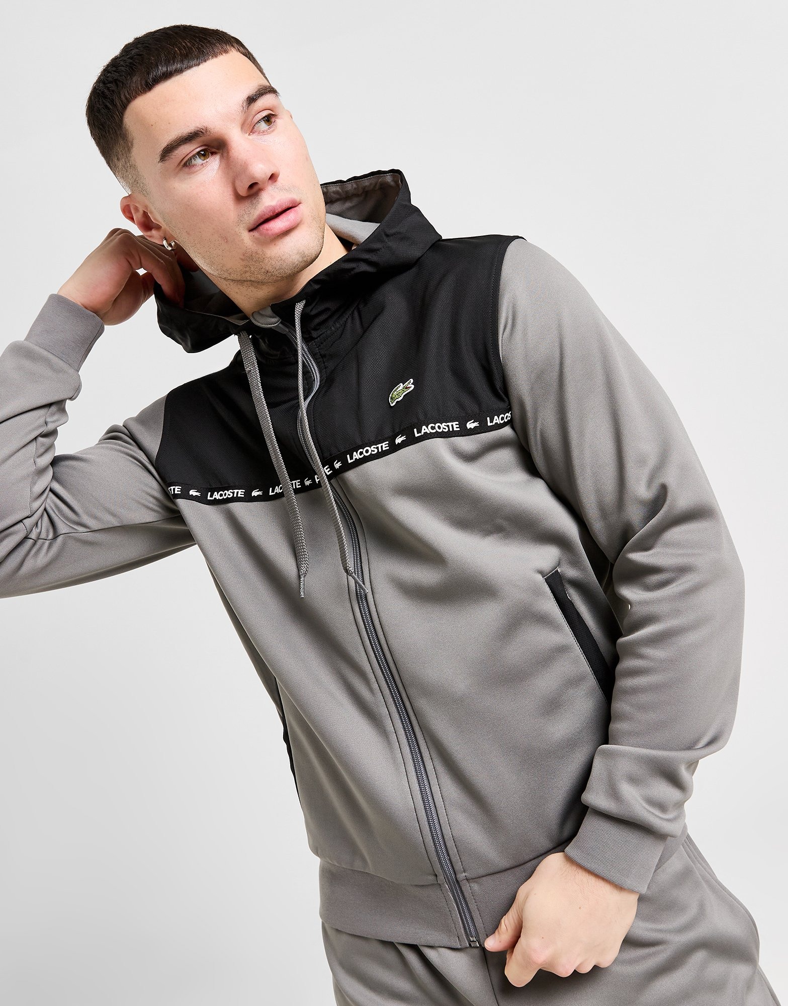Grey Lacoste Poly Full Zip Hoodie JD Sports