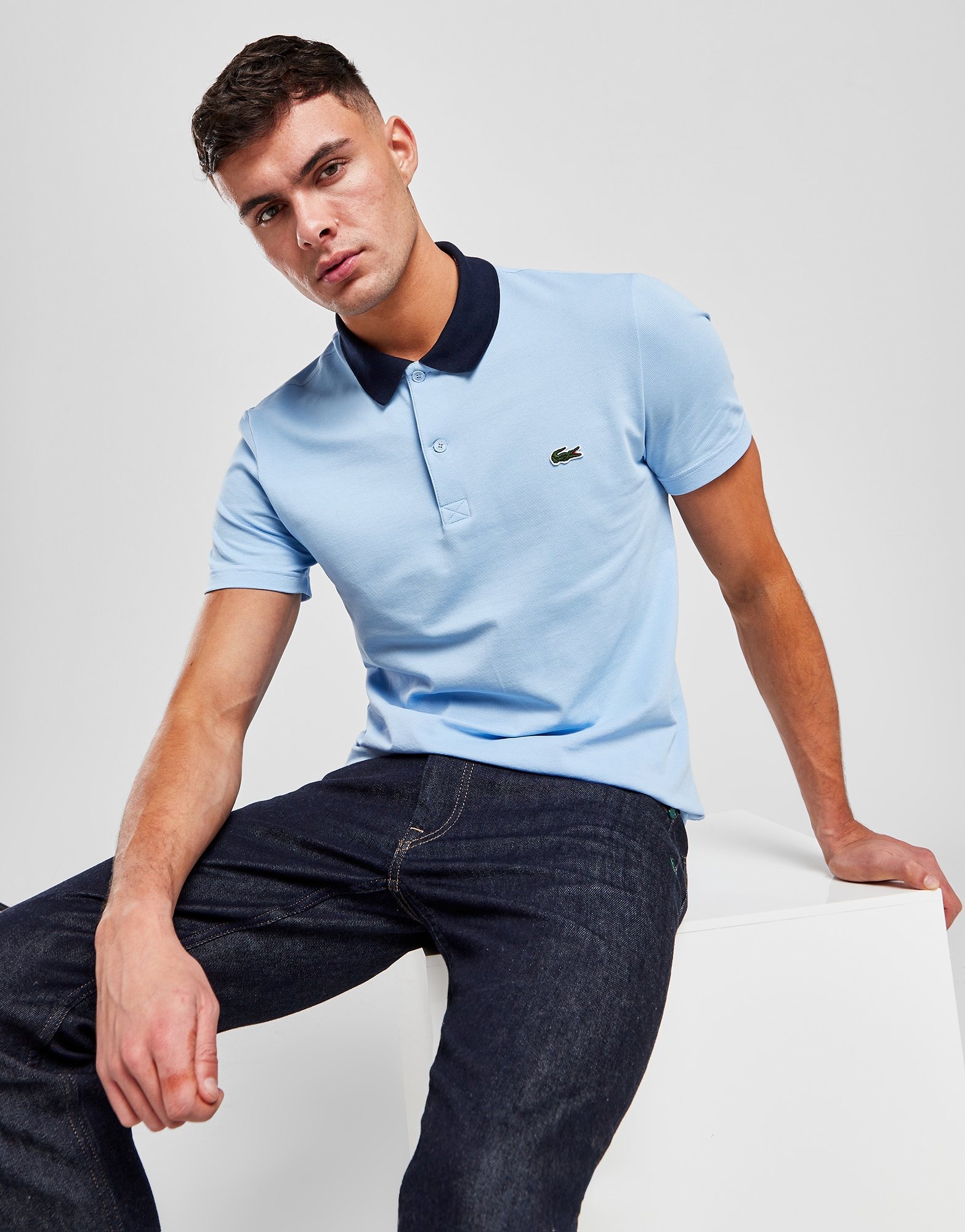 Blue Lacoste Contrast Collar Polo Shirt JD Sports