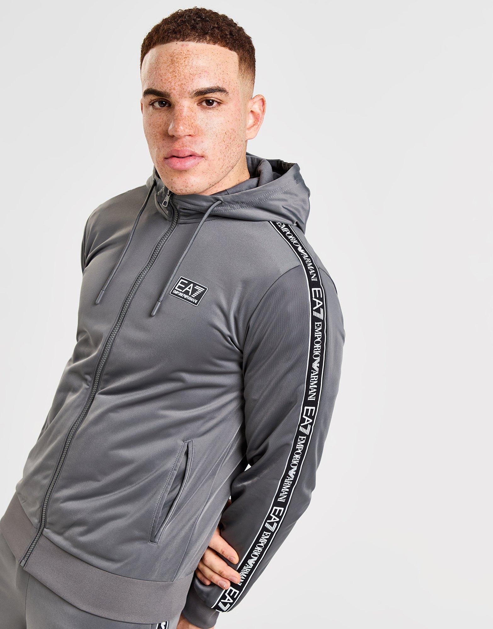 Grey Emporio Armani EA7 Poly Tape Full Zip Tracksuit - JD Sports NZ