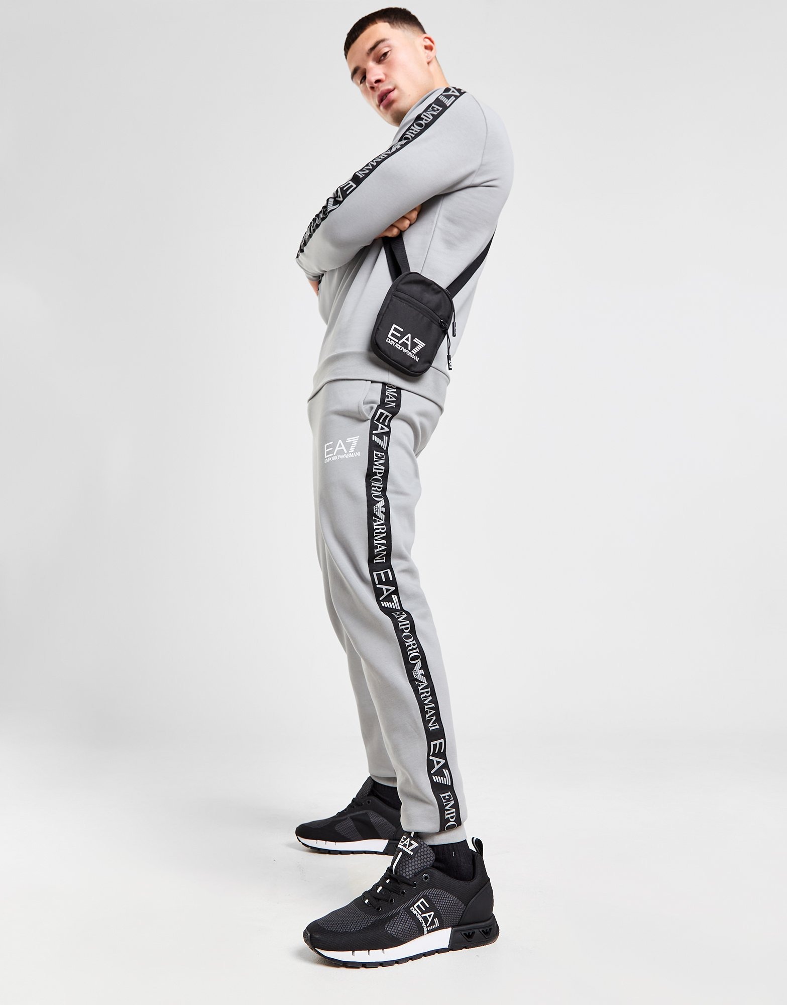 Grey Emporio Armani EA7 Reflective Tape Crew Tracksuit