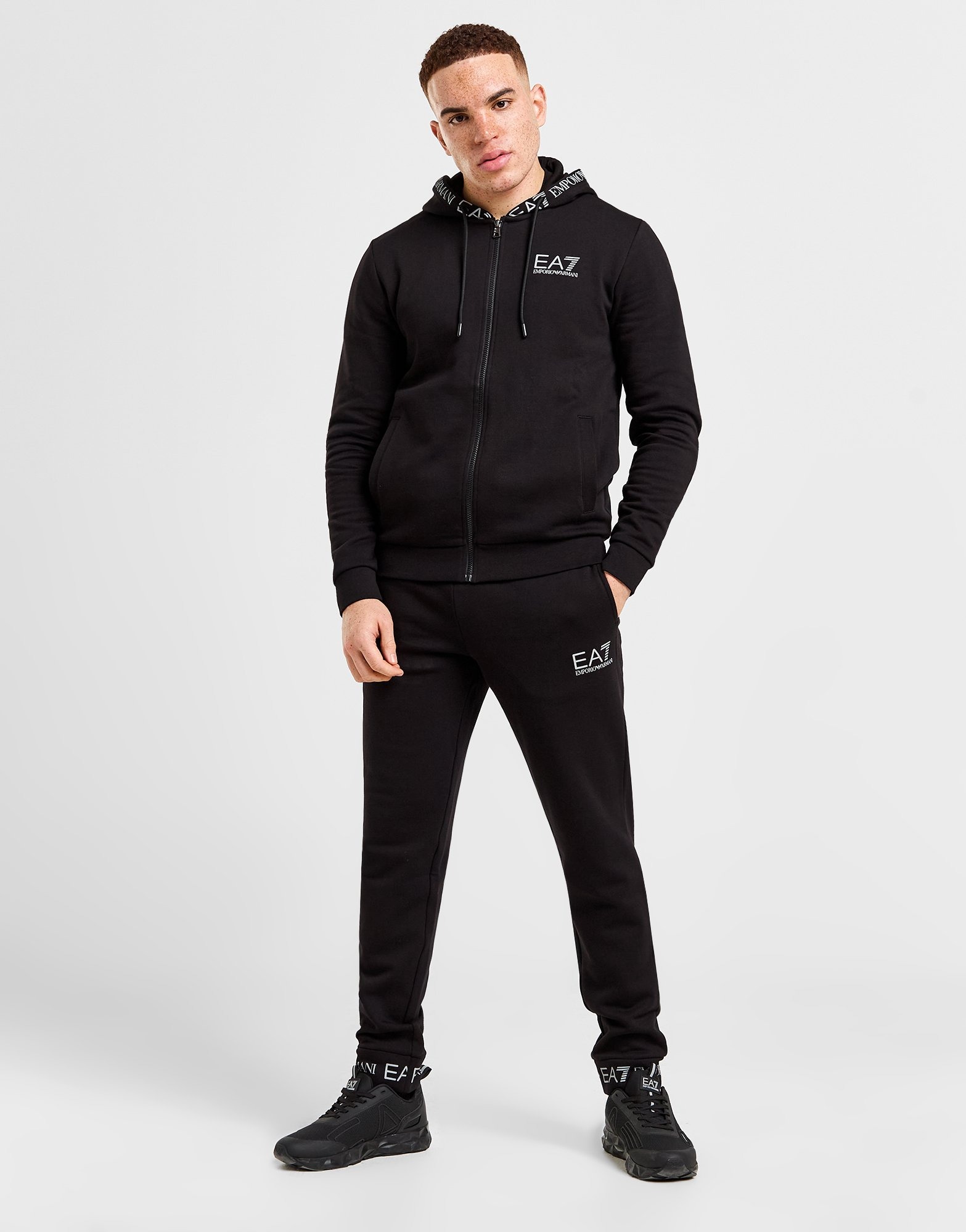 Black Emporio Armani EA7 Branded Hood Full Zip Tracksuit | JD Sports UK