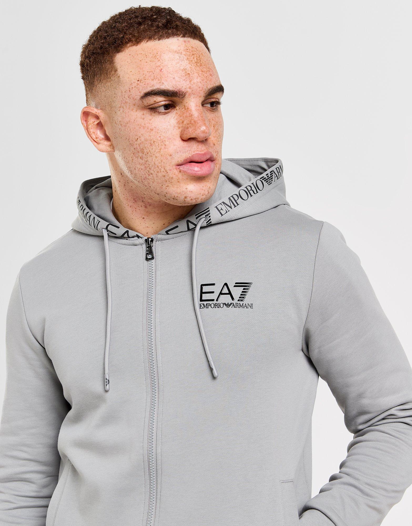 Grey Emporio Armani EA7 Branded Hood Full Zip Tracksuit - JD