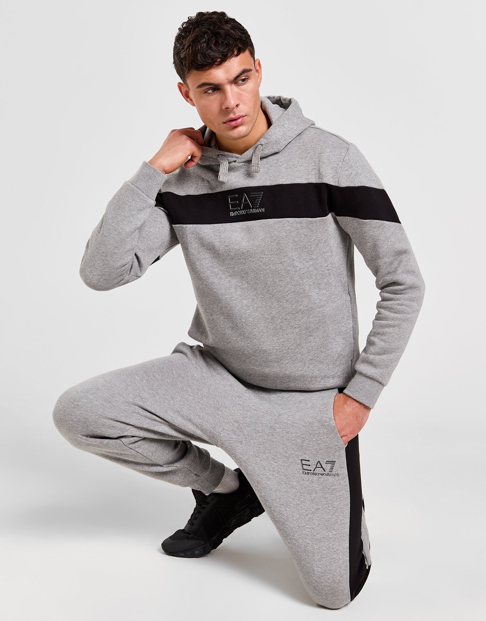 Grey Emporio Armani Ea7 Colour Block Overhead Tracksuit Jd Sports