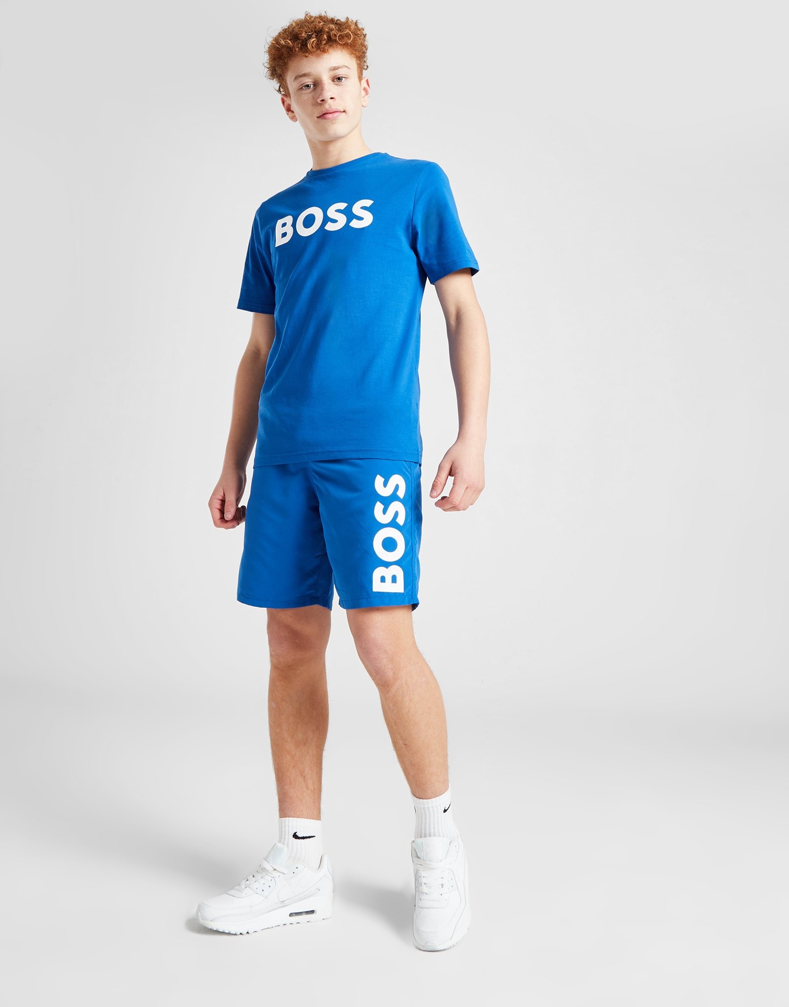 Blue BOSS Side Print Swim Shorts Junior JD Sports Global