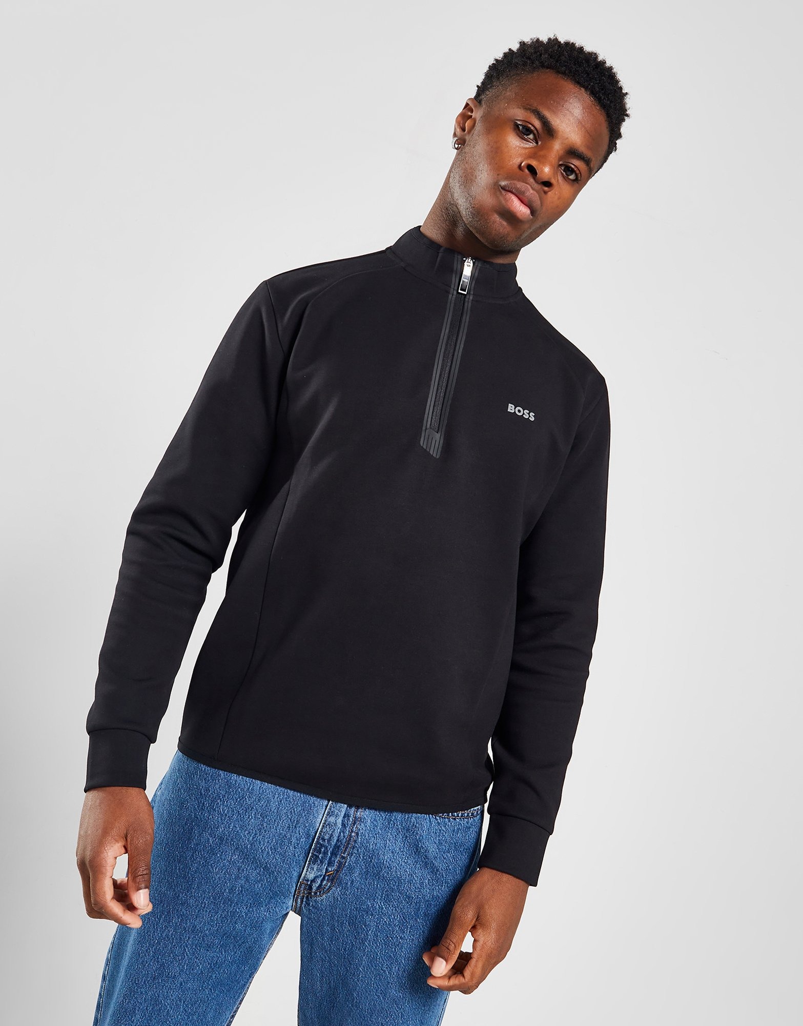Black BOSS 1/2 Zip Sweatshirt | JD Sports UK