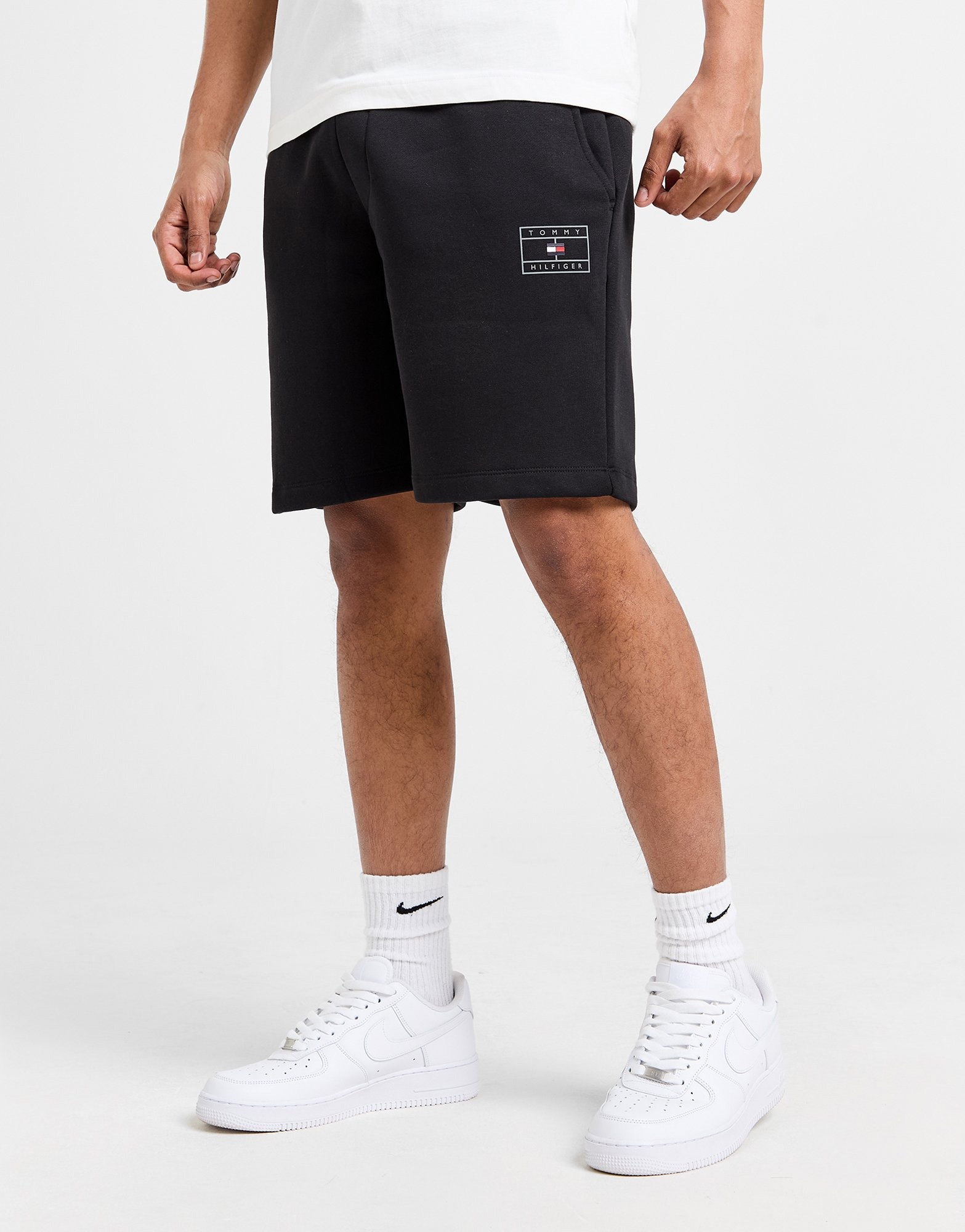 Black Tommy Hilfiger Badge Fleece Shorts - JD Sports Ireland