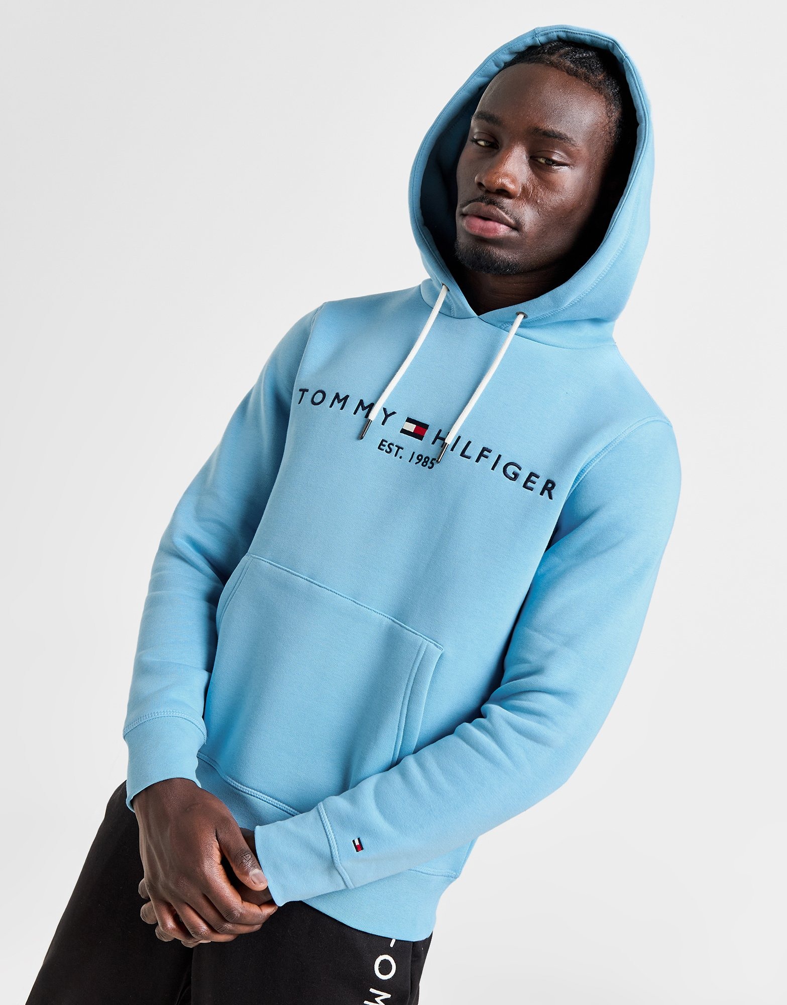 Blue Tommy Hilfiger Embroidered Logo Overhead Hoodie - JD Sports Ireland