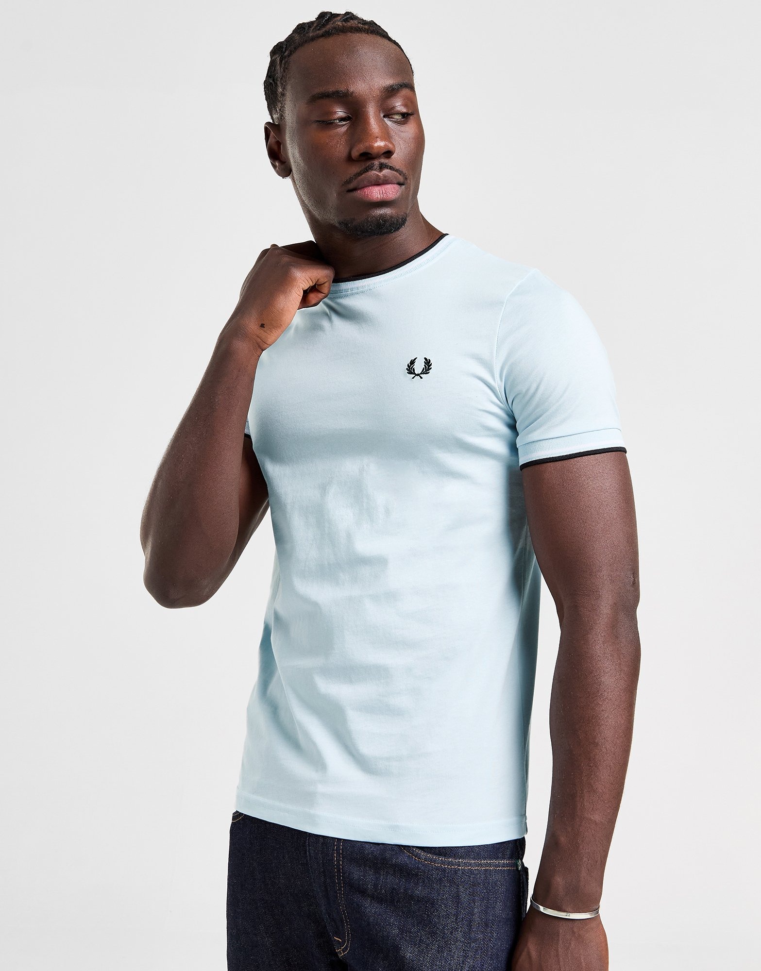 Blue Fred Perry Twin Tipped Ringer Short Sleeve T-Shirt | JD Sports UK