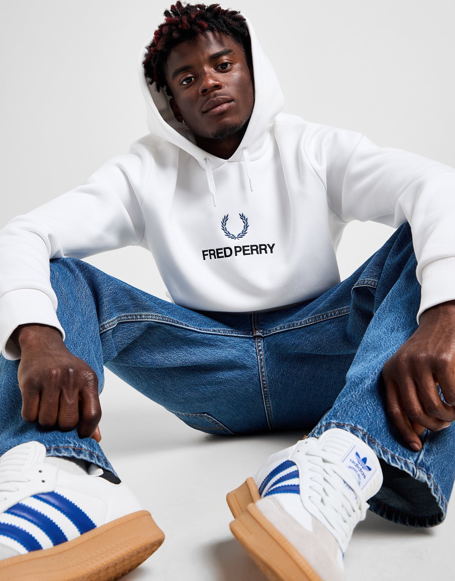 White Fred Perry Stack Overhead Hoodie JD Sports